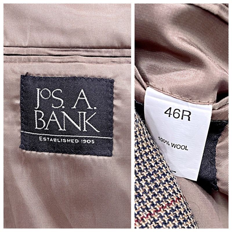 Jos. A. Bank Jos A Bank Wool Tweed Sport Coat Jacket Brown Windowpane 46R Size 46R - 8 Thumbnail