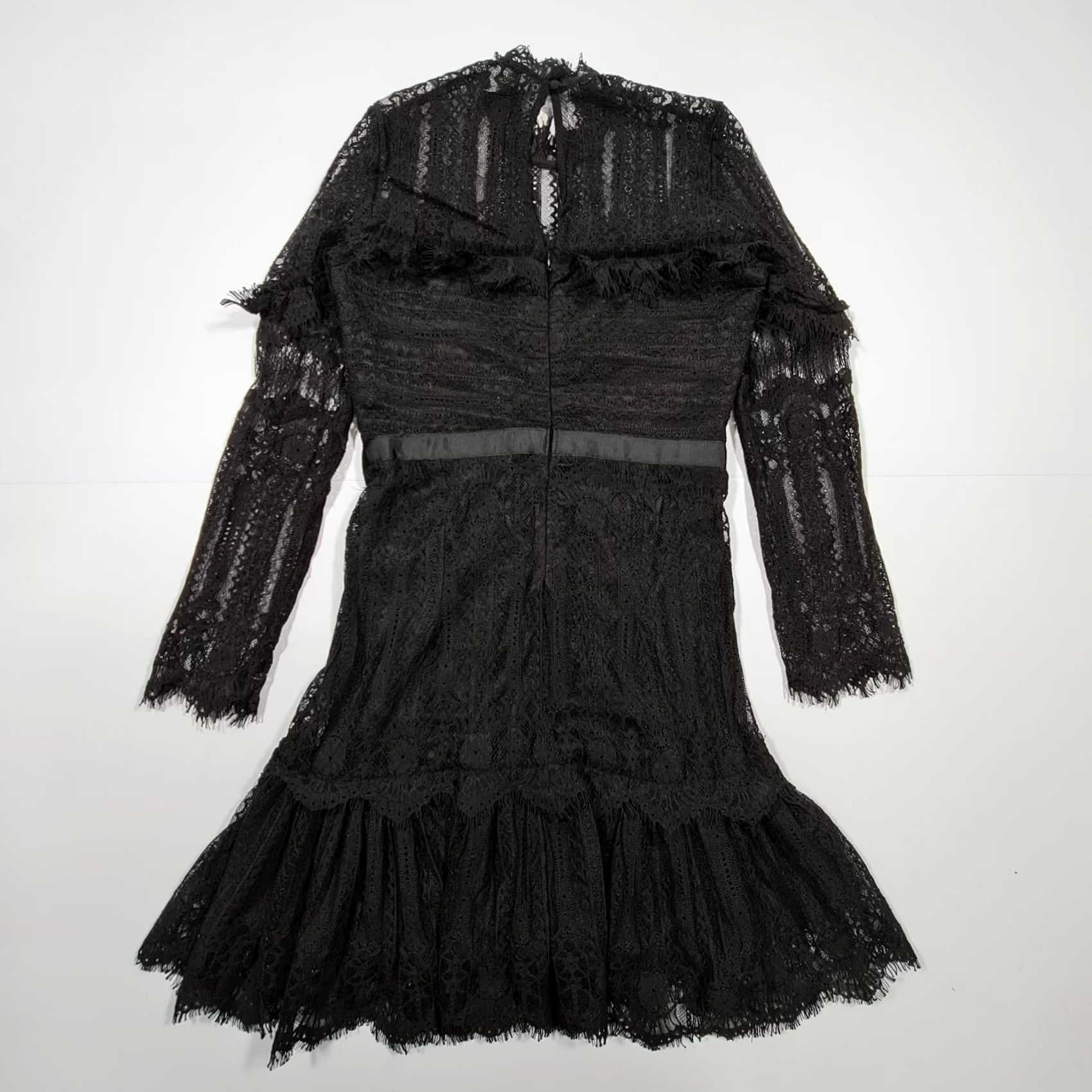 Vintage Bardot Dress Black 8 UK Long Sleeve Lace Mock Neck Short Length Party/Cocktail Womens Dress Short Lace Bardot Black 8 UK Size M / US 6-8 / IT 42-44 - 6 Thumbnail