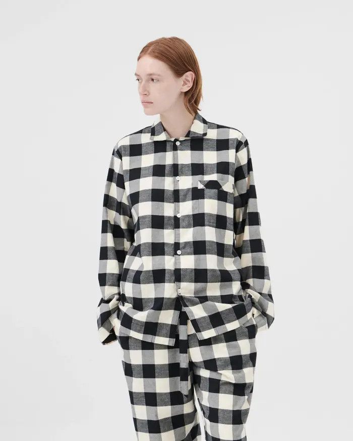 Tekla o1mle0525 Unisex Flannel Pyjamas Shirt in Black Gingham Size XL / US 12-14 / IT 48-50 - 8 Thumbnail