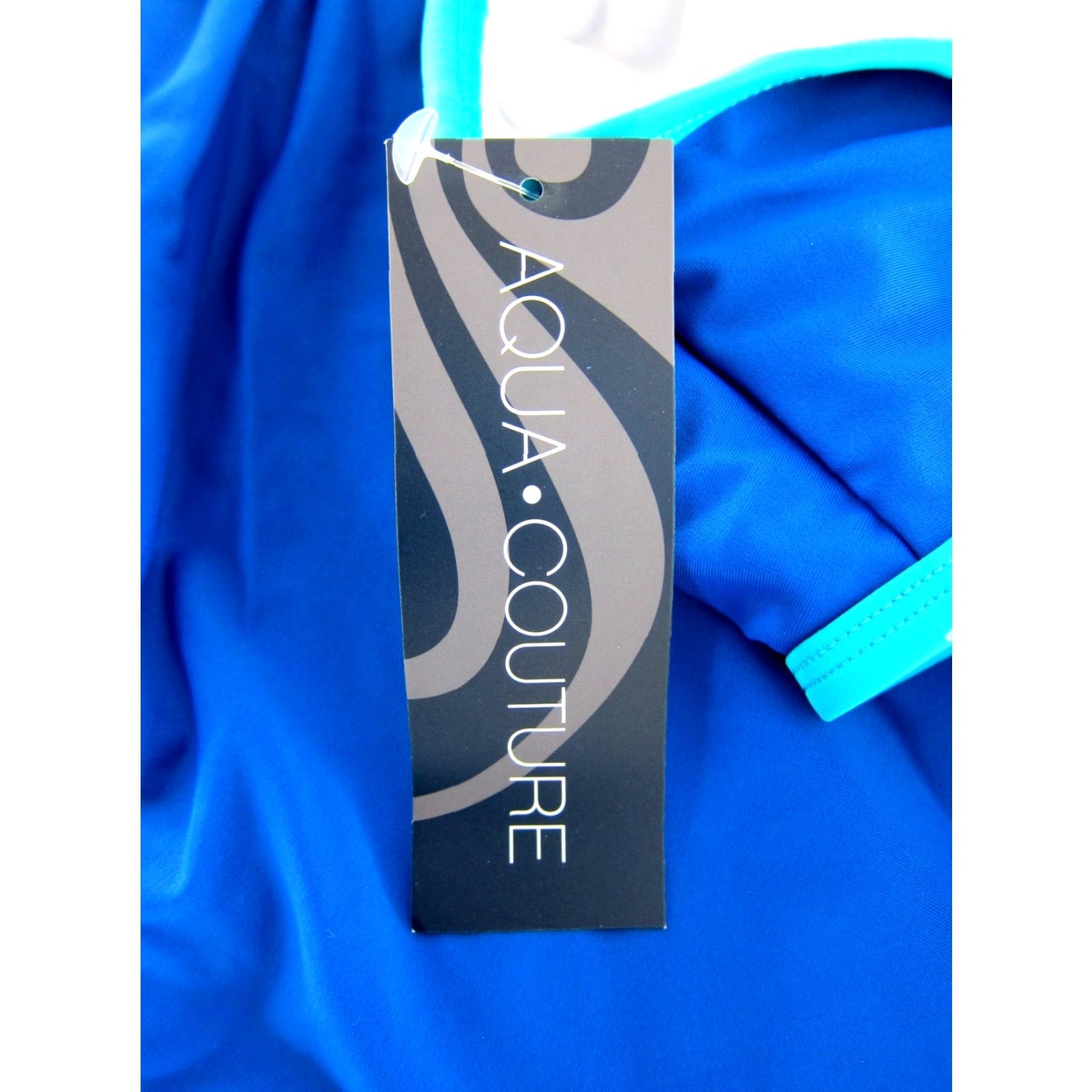 AQUA Aqua Couture Teal Blue One Shoulder Open Stomach One Piece Swimsuit L NWT Women Beach Reg Large Blue Pattern Solid Spaghetti Size ONE SIZE - 3 Thumbnail