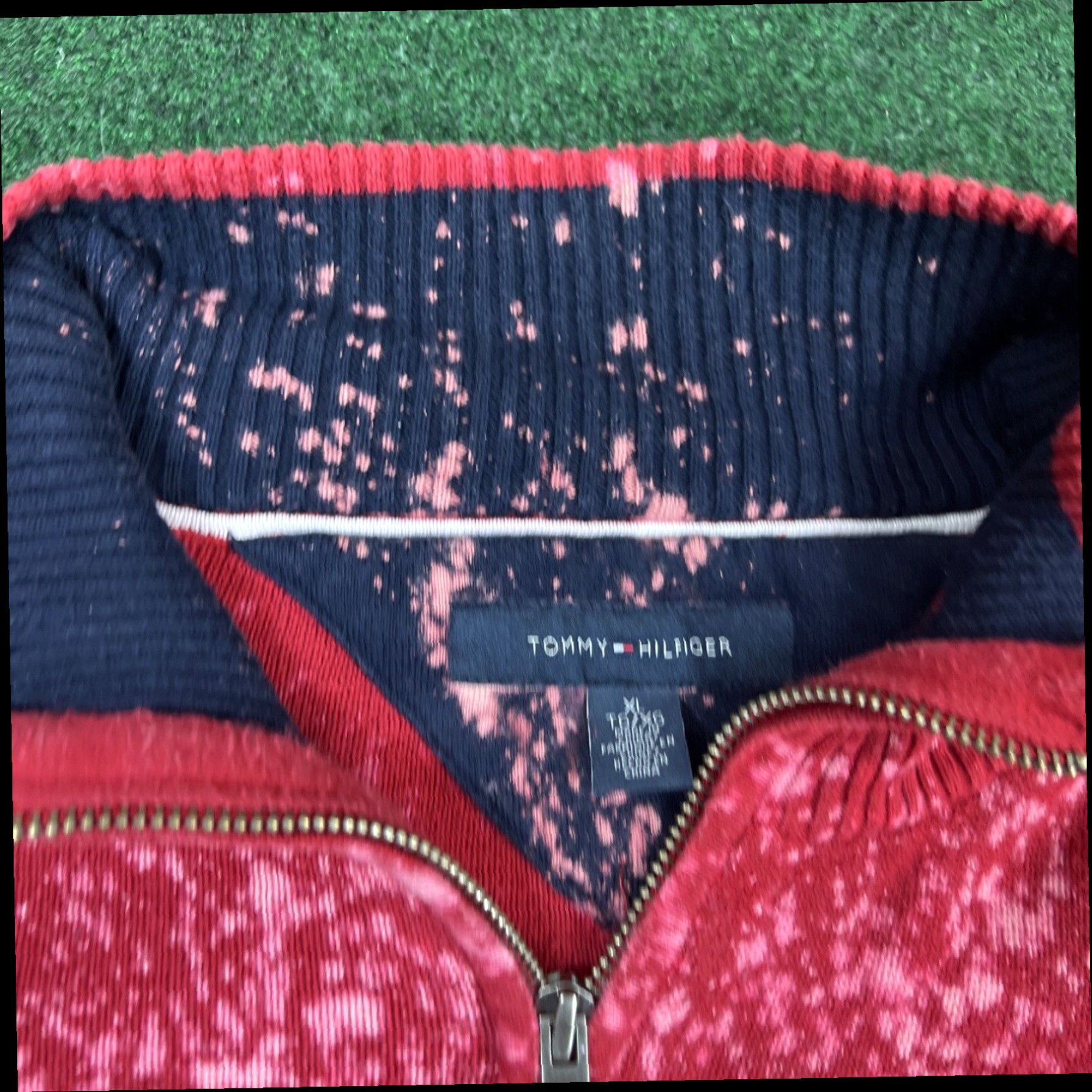 Tommy Hilfiger Custom Bleached Dyed Tommy Hilfiger Logo Red Stripe Quarter Zip Sweater Men's XL Size US XL / EU 56 / 4 - 5 Thumbnail