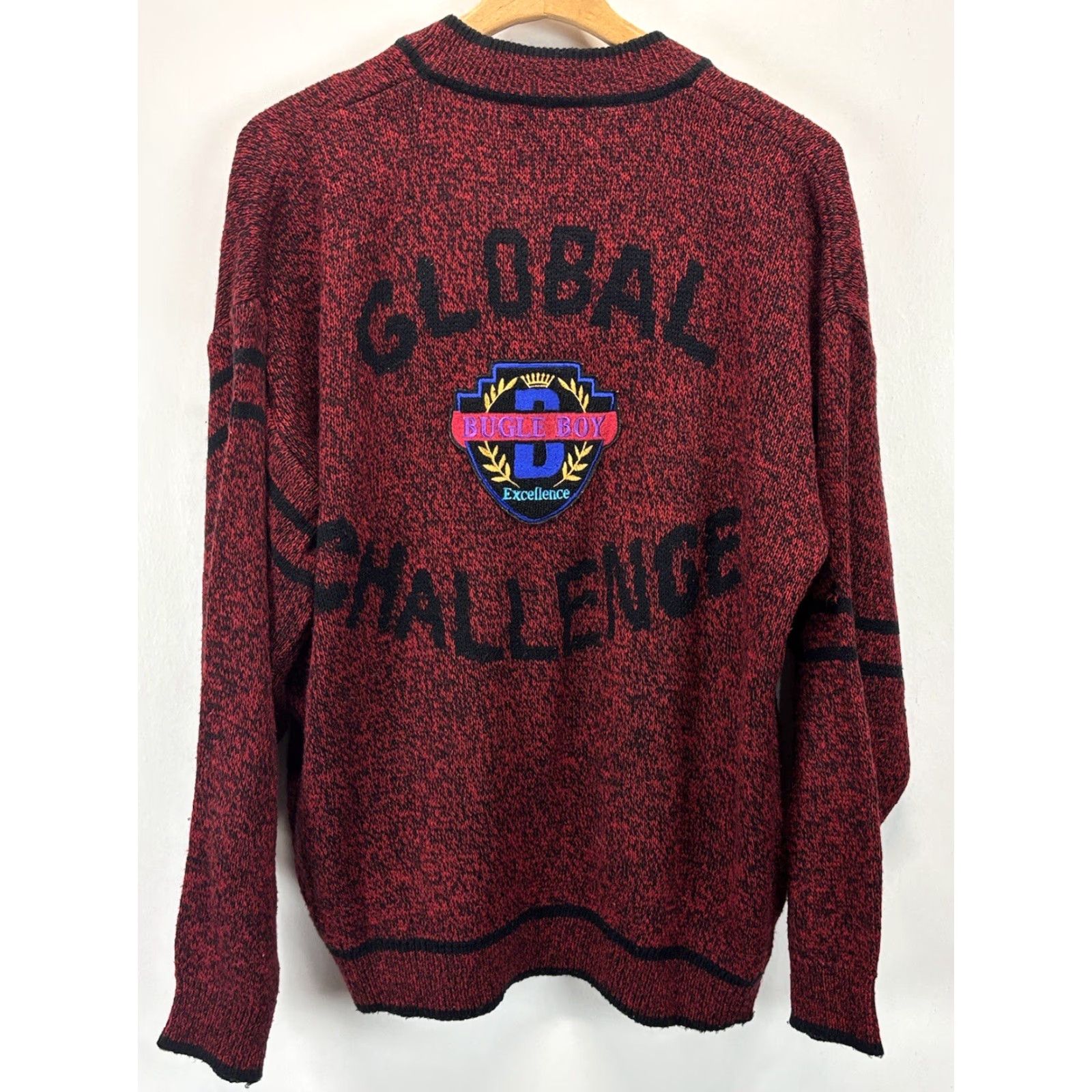 Bugle Boy VINTAGE Bugle Boy Cardigan Sweater Mens L Red Black 90s Knit V-Neck Long Sleeve Size US L / EU 52-54 / 3 - 3 Thumbnail