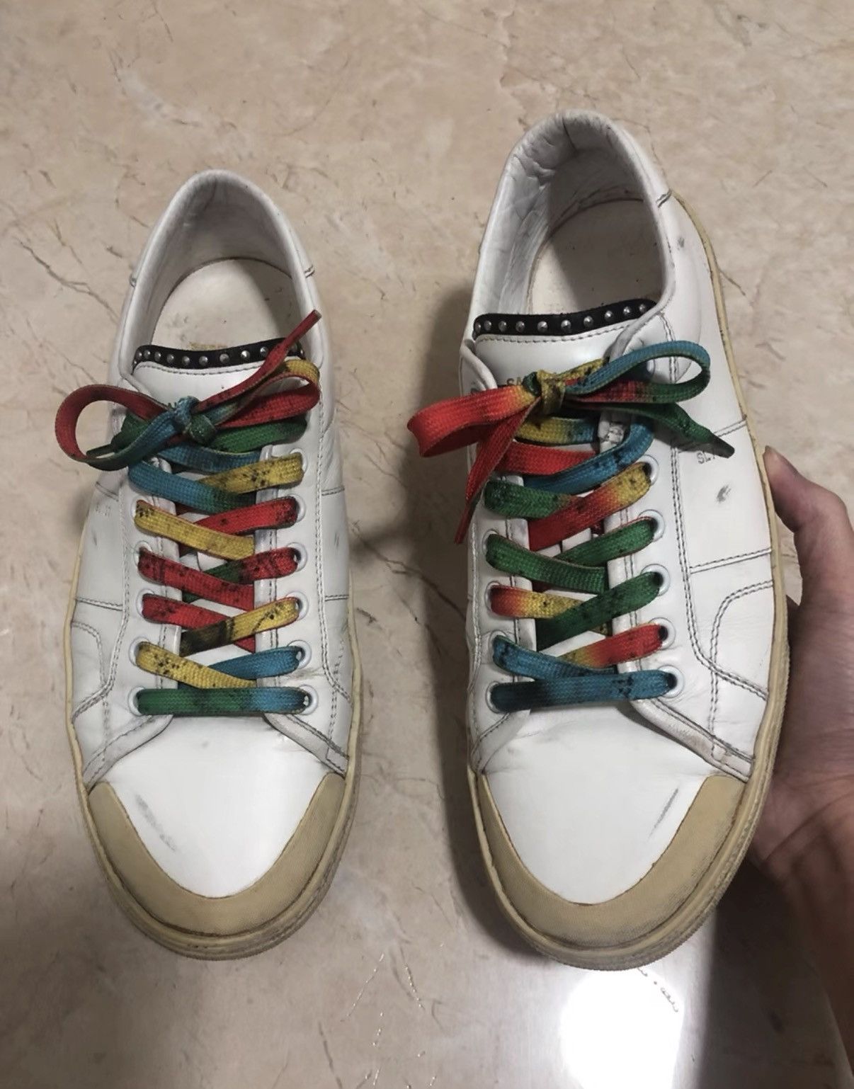 Saint Laurent Paris SLP 16SS Runway Distressed Studded Low-Top Leather Sneakers Size US 8.5 / EU 41-42 - 1 Thumbnail