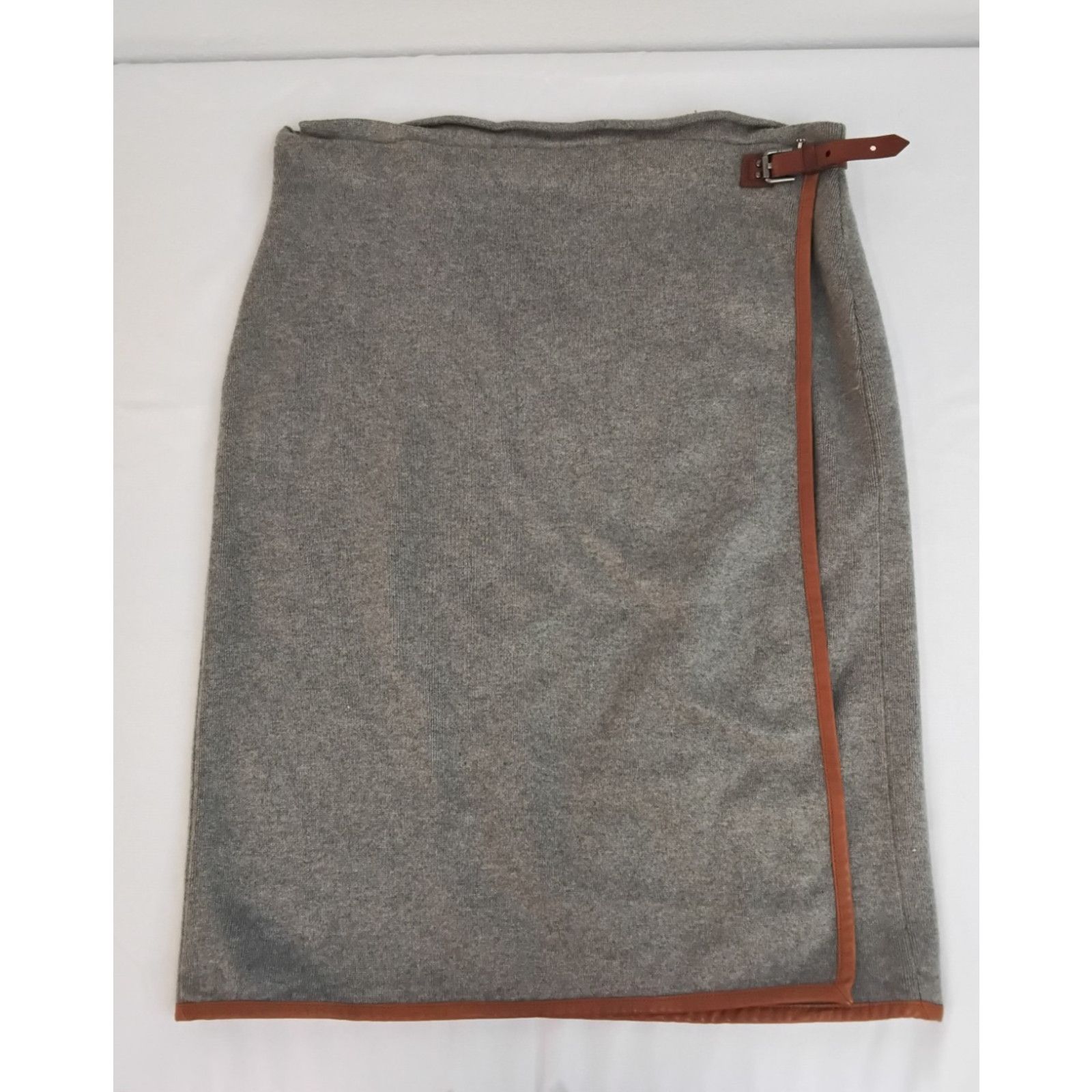 Ralph Lauren Ralph Lauren Knit Wrap Skirt Women's L Gray Leather Trim Size 34" / US 12 / IT 48 - 5 Thumbnail
