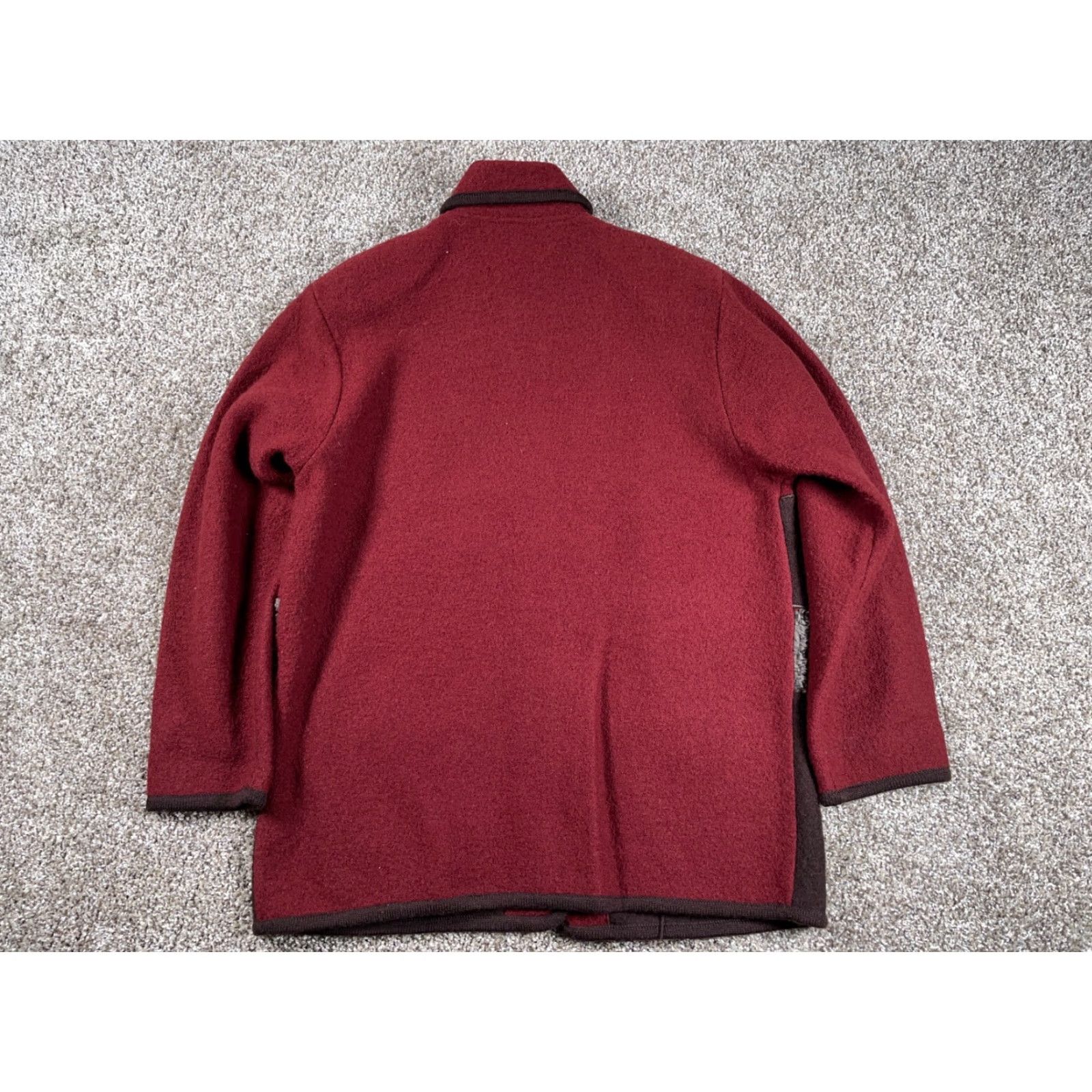 Vintage Bernardo Wool Jacket Women's Medium Dark Red Geometric Outdoor Embroidered 90s Relaxed Pockets Button Front Unlined Casual Knit Fabric Coat Short Size M / US 6-8 / IT 42-44 - 2 Thumbnail