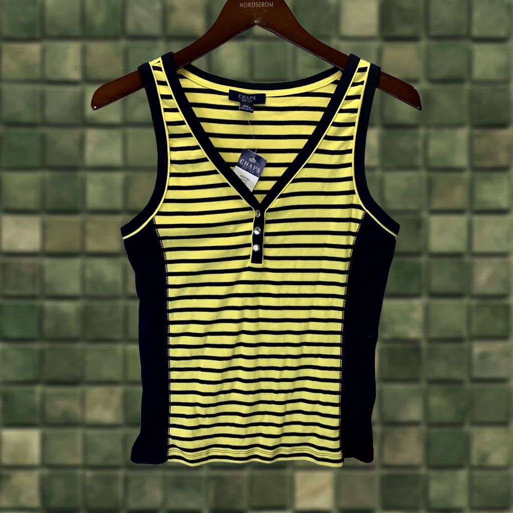 Chaps Chaps Tank Top Womens M Blue Yellow NWT Striped Sleeveless V-Neck Casual Shirt 100% Cotton Modern Basic Size M / US 6-8 / IT 42-44 - 1 Thumbnail