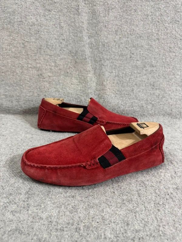 Gucci Gucci Web Suede Leather Slip-on Red Loafers size 40 Size US 7 / EU 40 - 1 Thumbnail