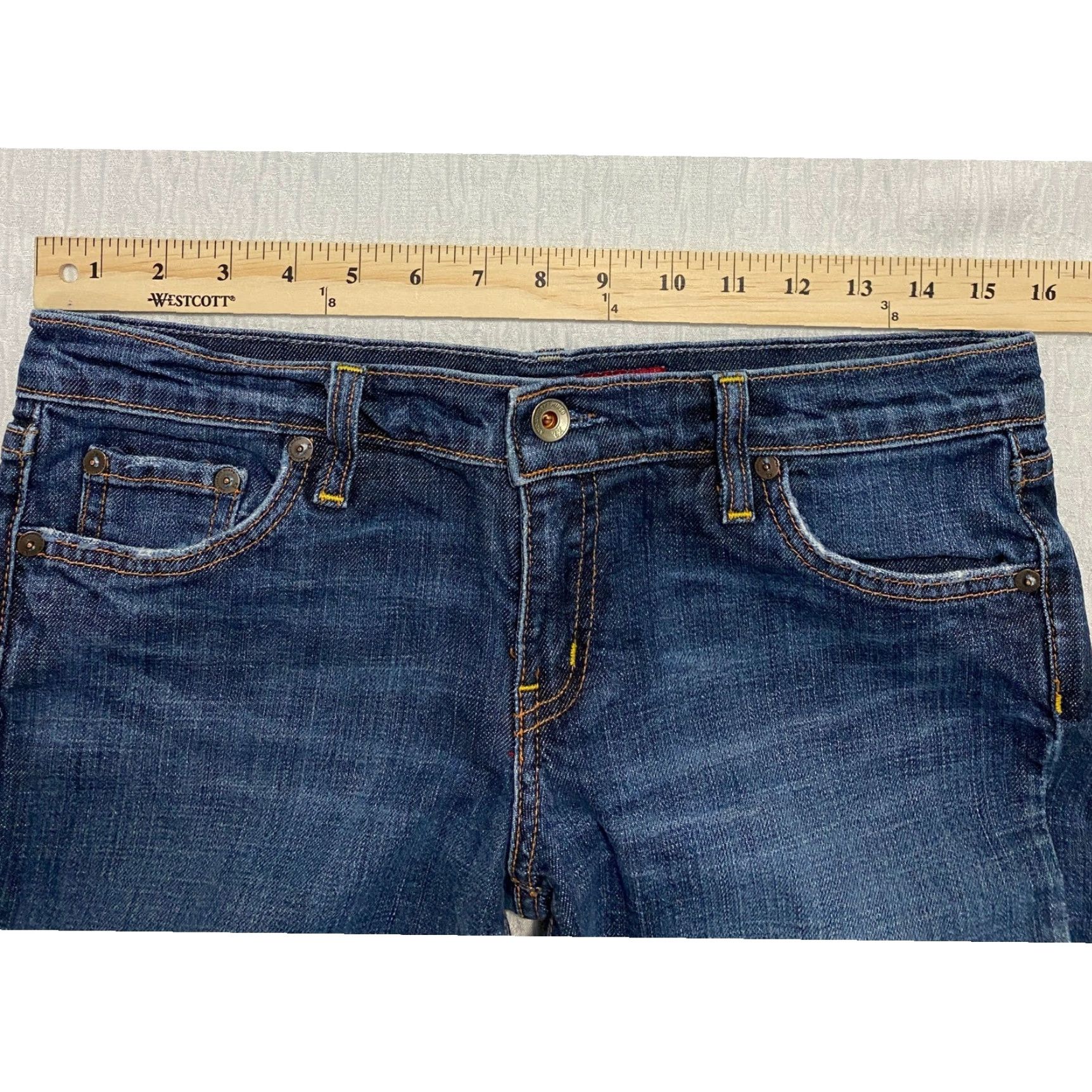 Express VINTAGE Express Jeans Women 29 Blue Denim Straight Slim Mid Rise 5-Pocket Button Zip USA Made Size 29" - 6 Thumbnail