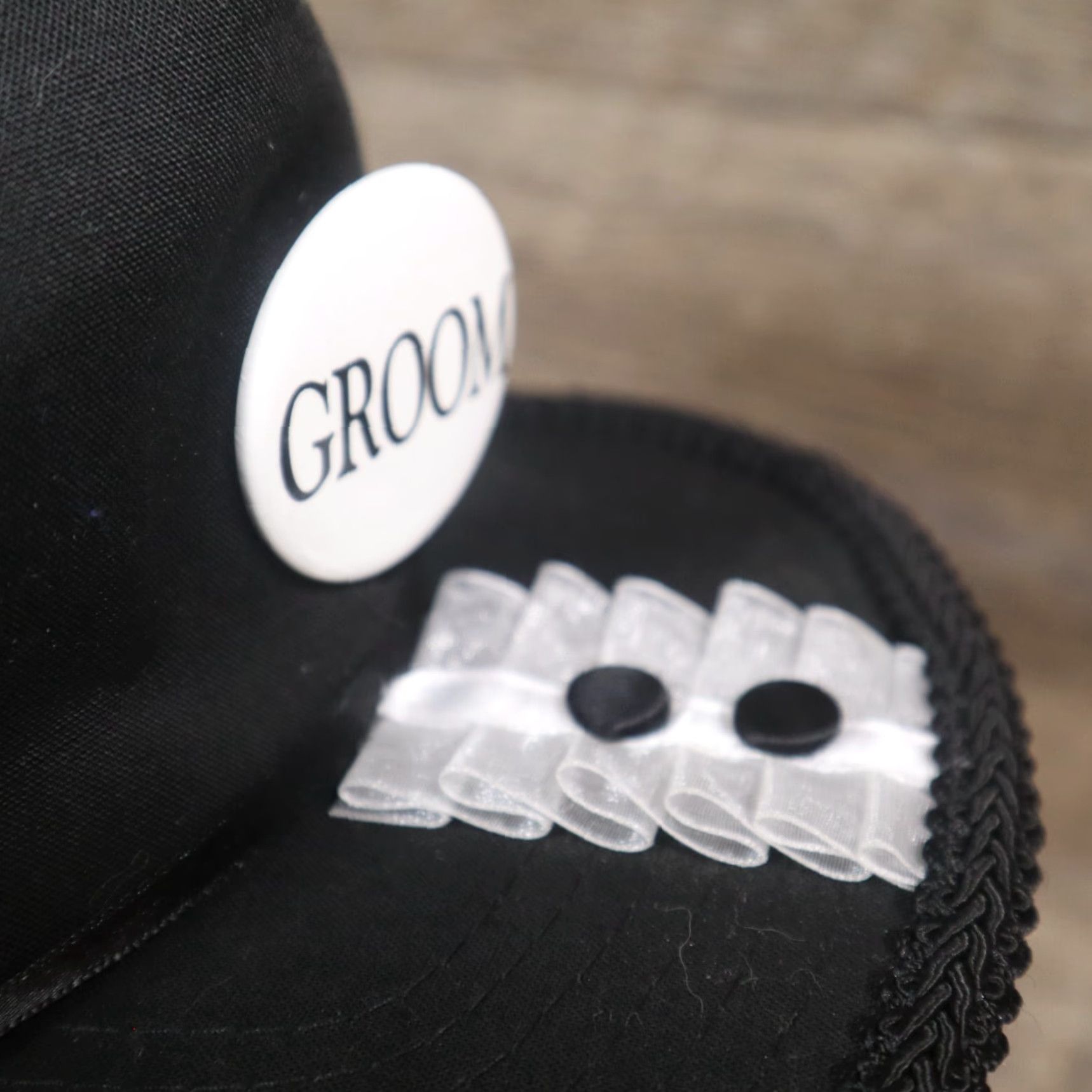 Vintage Groom Hat Cap Adjustable Black White Wedding Batcher Adult Size Removable Pin Size ONE SIZE - 3 Thumbnail