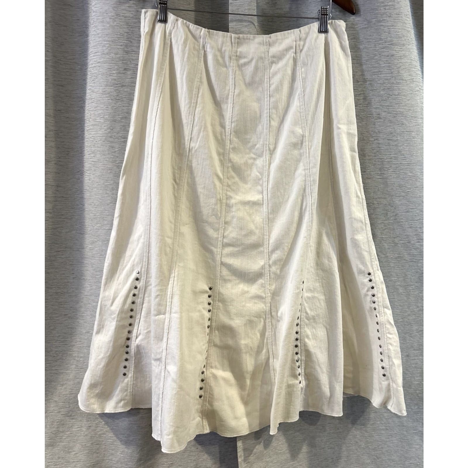 Vintage Reba Skirt Western Women Size 8 Ivory Studded Multi Panel Stretch Mid-Calf Zipper Pattern: Multi Panels Size 30" / US 8 / IT 44 - 2 Thumbnail