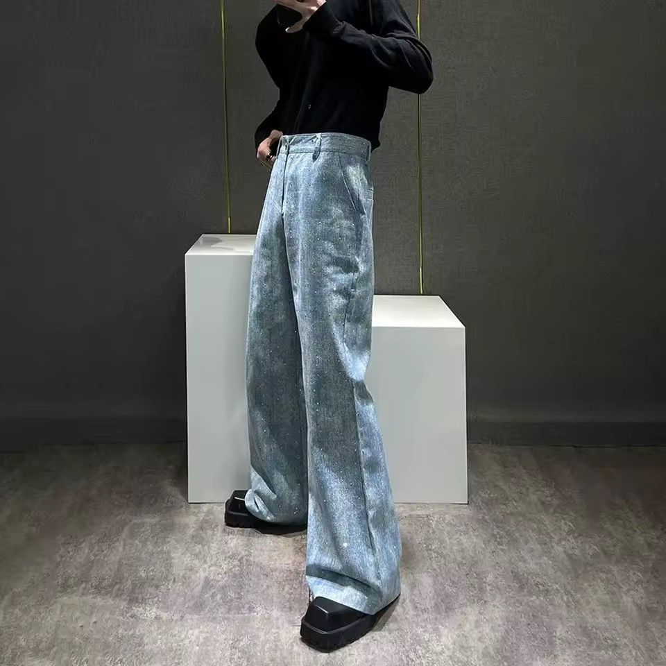 Jean Diamond Shiny Straight Light Blue Streetwear Design Pants Size US 31 - 4 Thumbnail