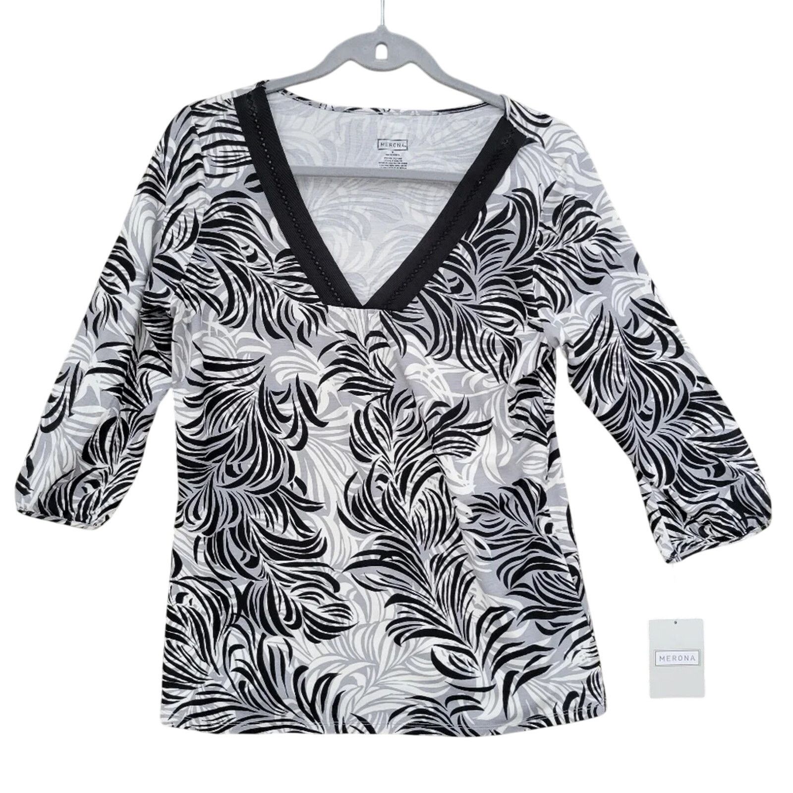 Merona NWT New Merona Womens Medium V Neck 3/4 Sleeve Blouse Top Size M / US 6-8 / IT 42-44 - 1 Thumbnail