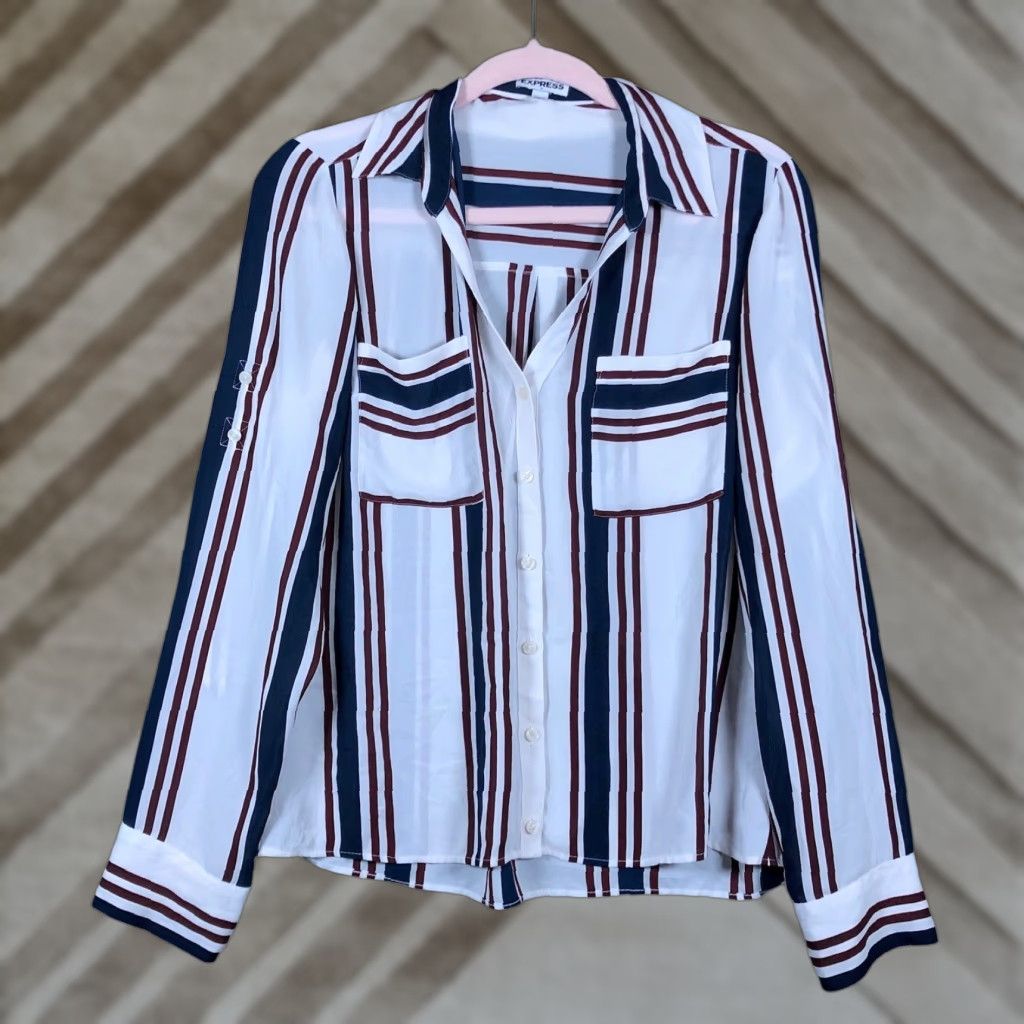 Express Express Womens Shirt White Multicolor Striped Collared Button Down Roll Tab M Size M / US 6-8 / IT 42-44 - 1 Thumbnail