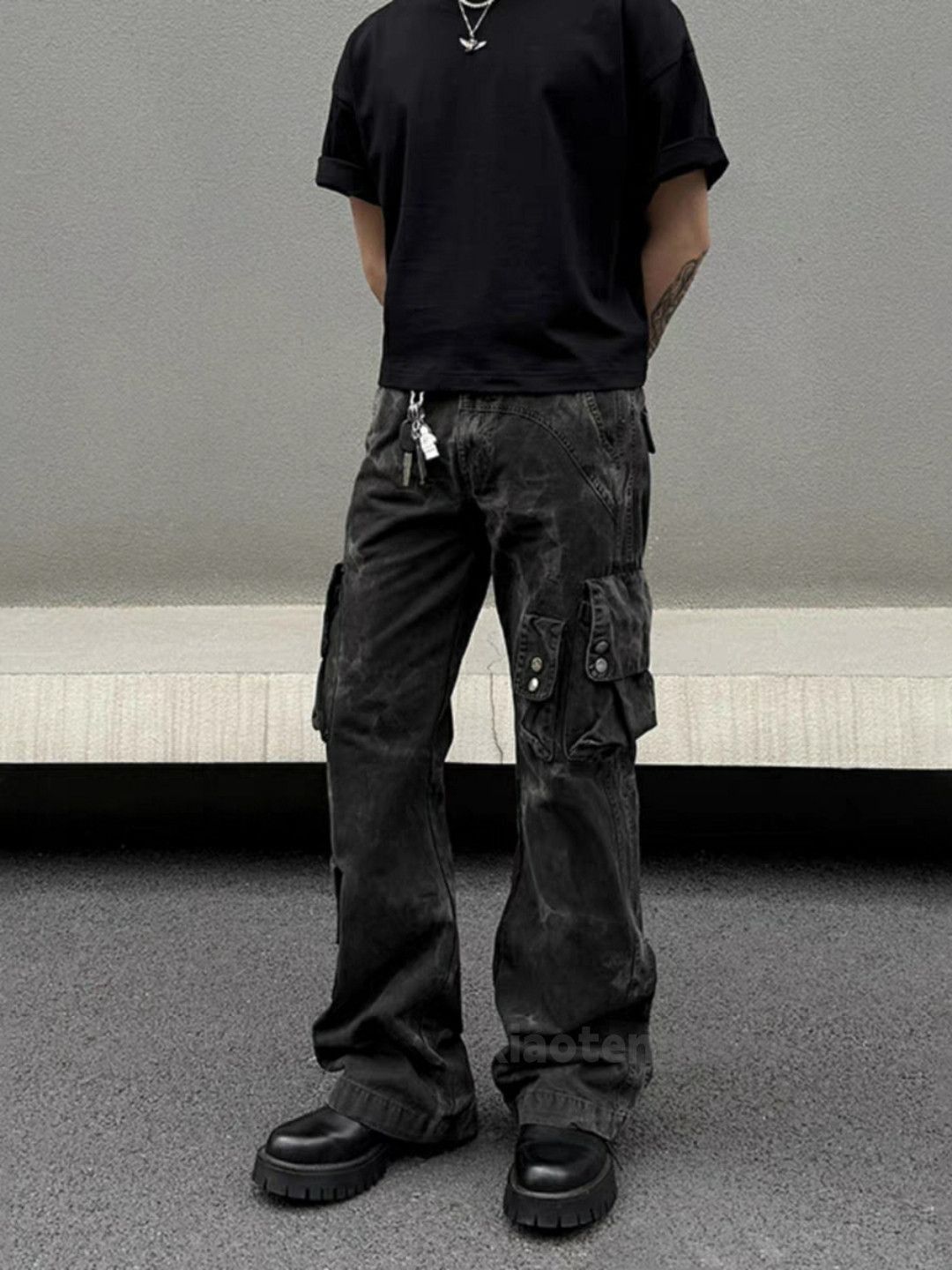 Unisex outdoor utility loose punk grunge flared jeans