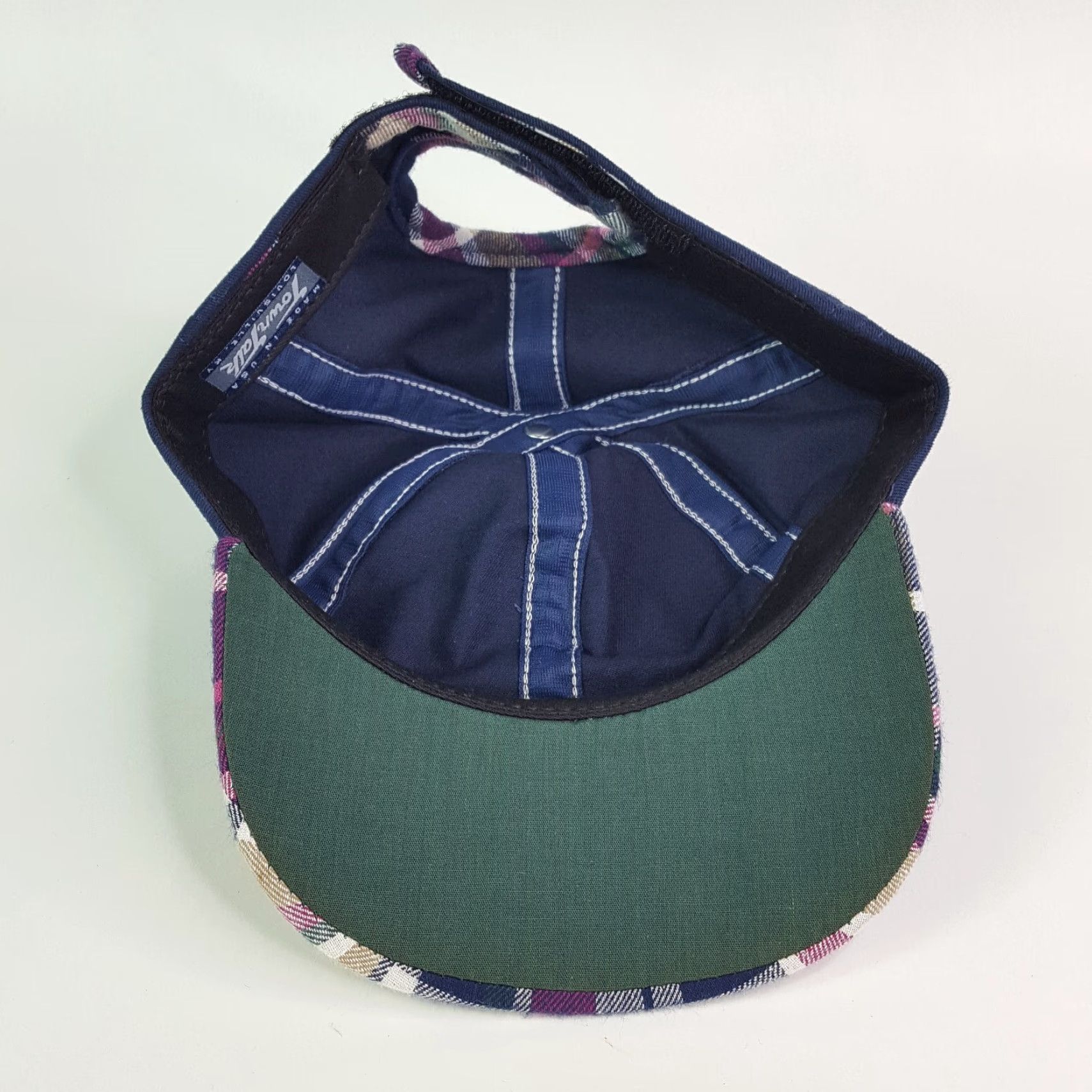 Vintage VINTAGE Navy Plaid USA Blank Adjustable Strap Dad Hat Baseball Cap Retro Mens Blue Town Talk Hat Size ONE SIZE - 5 Thumbnail