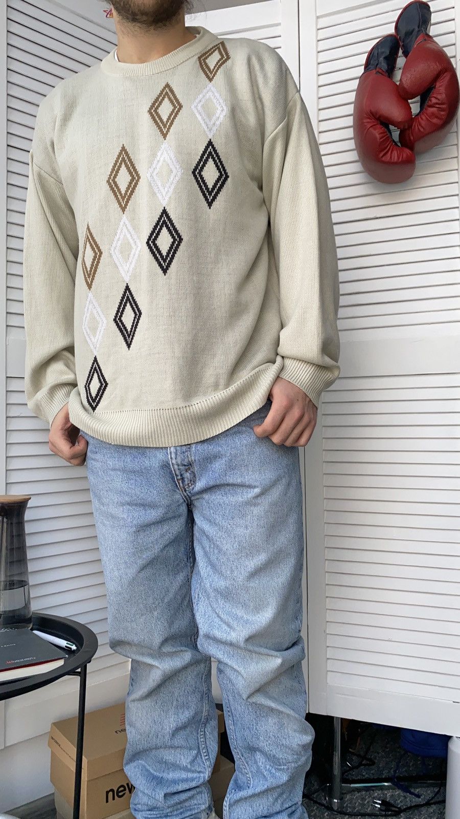 Vintage Vintage 70s Diamond Pattern Knit Crewneck Sweater Size US L / EU 52-54 / 3 - 5 Thumbnail