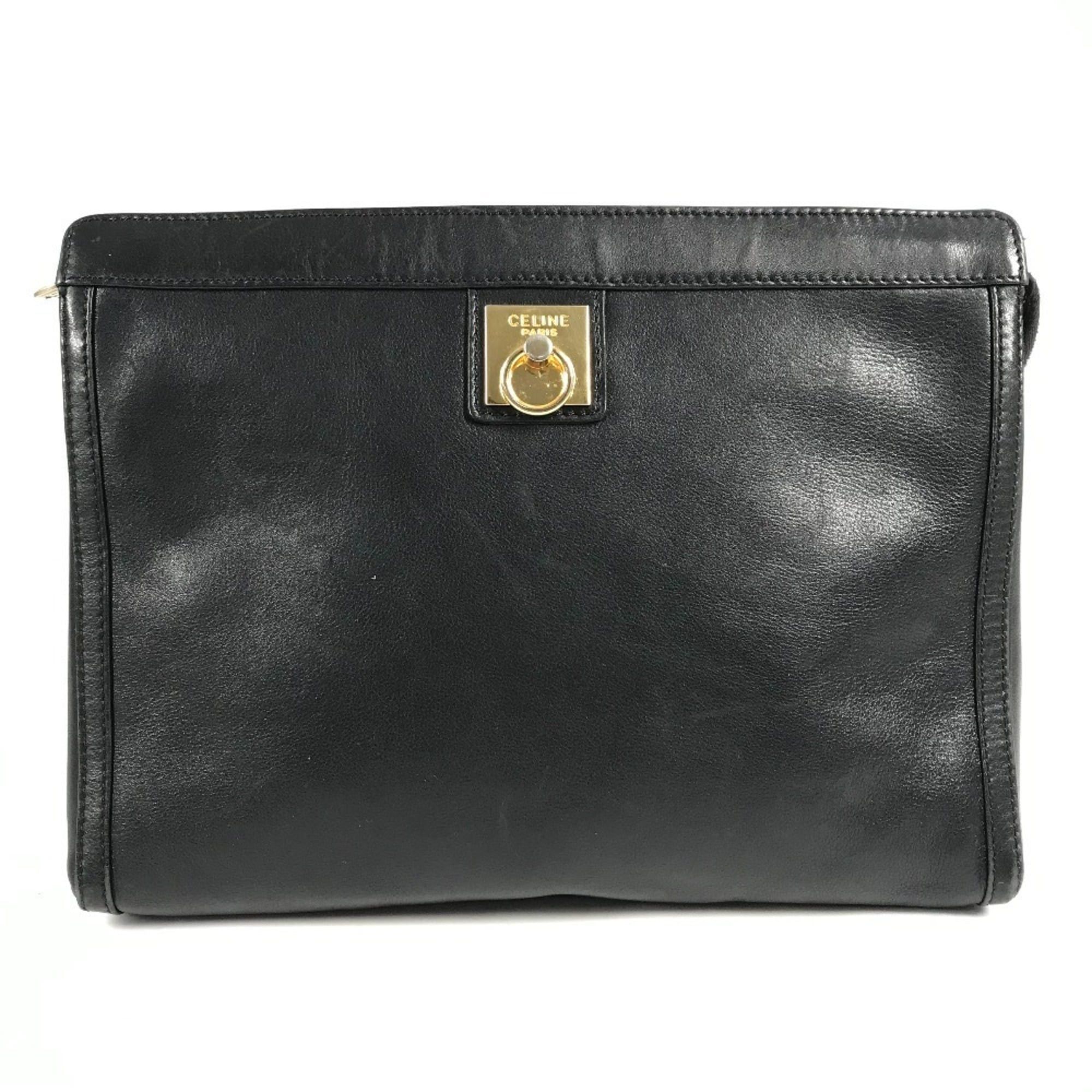 CELINE Vintage Logo Second Bag/Clutch Bag/Pouch/Leather/Black