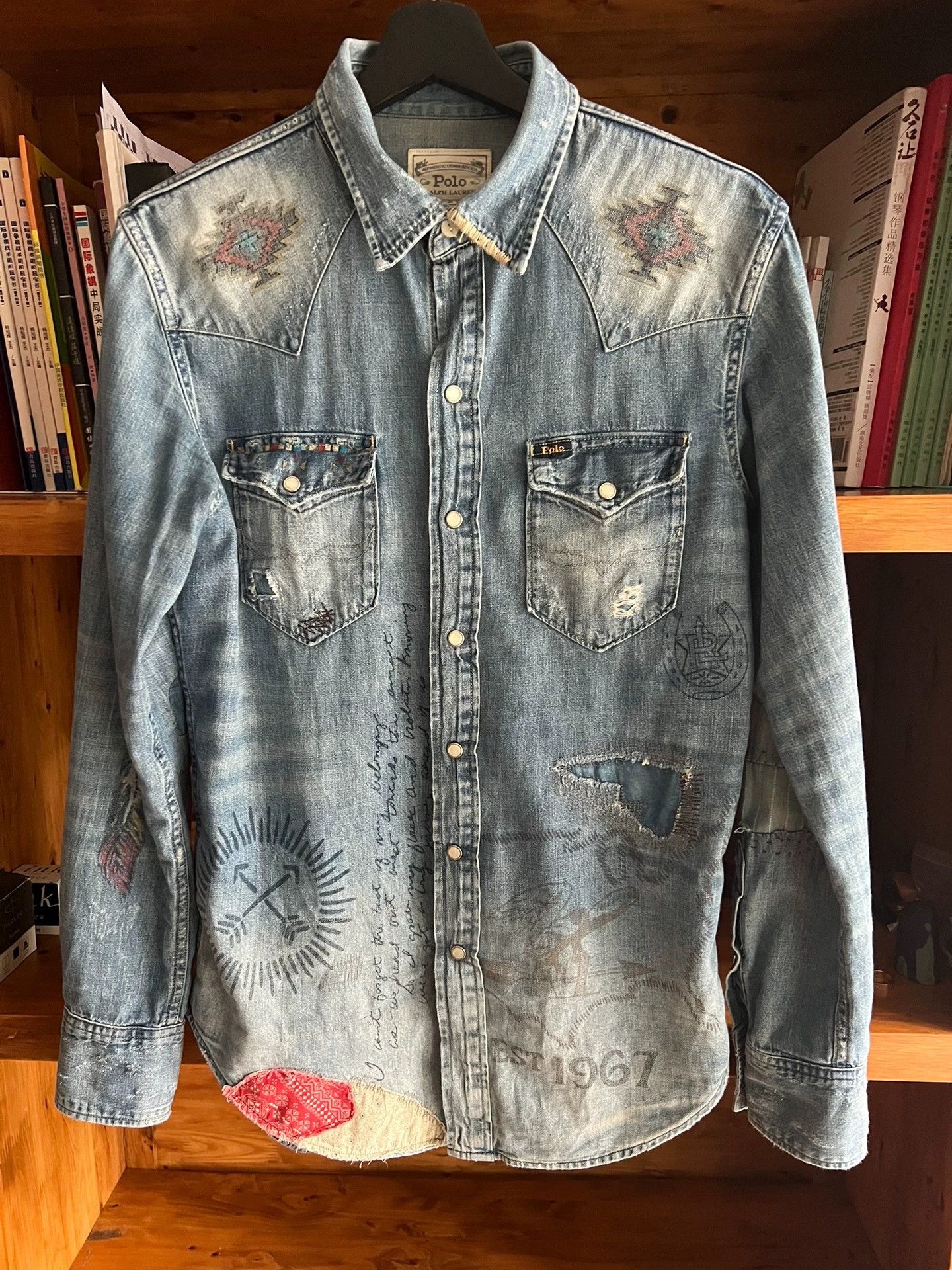 Polo Ralph Lauren Polo RL Distressed Bandana Patch Indian Western Denim S Size US S / EU 44-46 / 1 - 1 Thumbnail