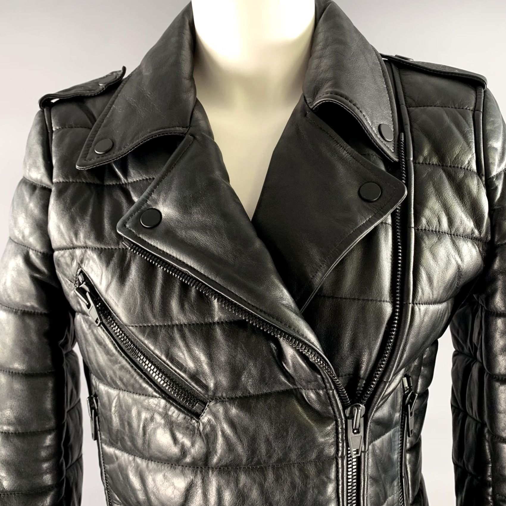 Alexander Wang ALEXANDER WANG Size 8 Black Leather Quilted Puffer Moto Racer Jacket Womens Size M / US 6-8 / IT 42-44 - 2 Thumbnail