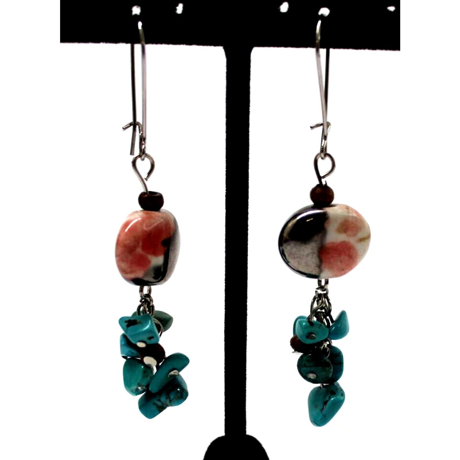 Other Art Glass Turquoise Chip Dangle Earrings • Peach Blue White Size ONE SIZE - 2 Thumbnail