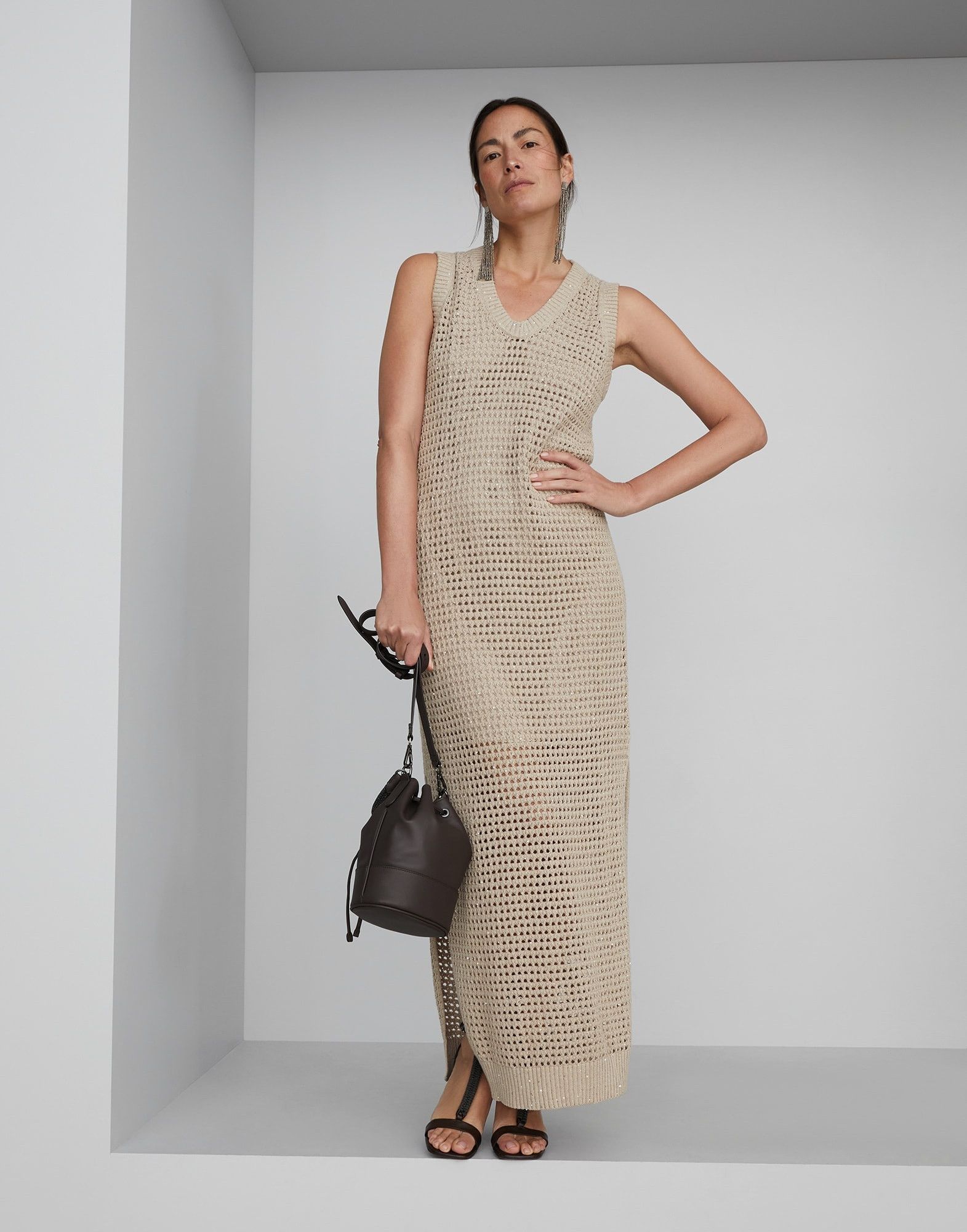 Brunello Cucinelli o1la1rc1a0425 Dress in Brown Size S / US 4 / IT 40 - 3 Thumbnail