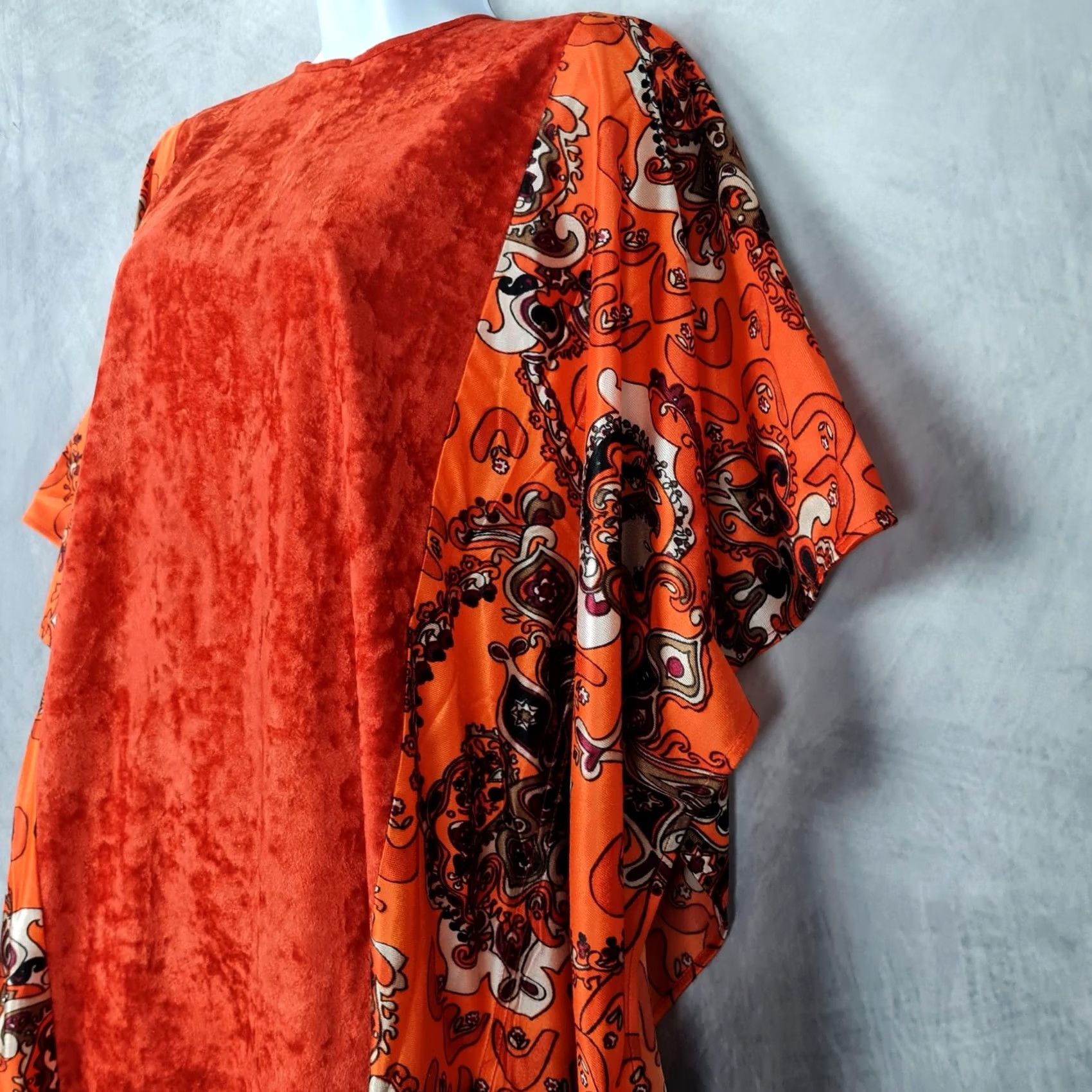 Velvet VINTAGE Maeko's Kaftan Dress Womens One Size Orange Velvet Paisley Maxi 70s Size ONE SIZE - 4 Thumbnail