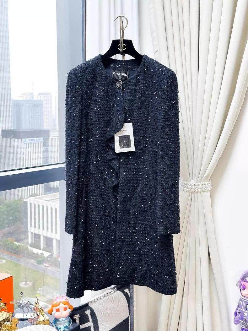 Chanel Chanel Navy blue stud bead embroidery ruffle medium and lo Size XS / US 0-2 / IT 36-38 - 1 Thumbnail