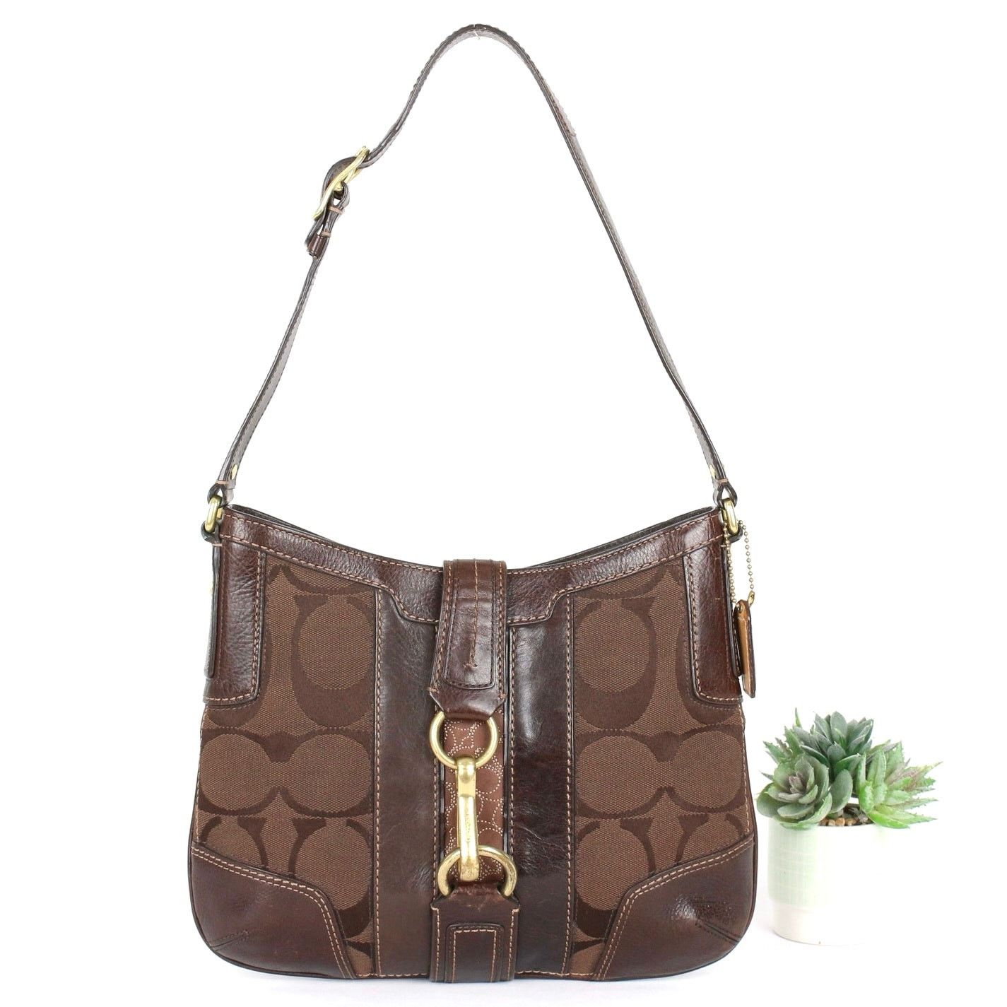 Coach Coach Y2K Brown Signature Jacquard&Leather Hobo Bag #11067 Size ONE SIZE - 1 Thumbnail