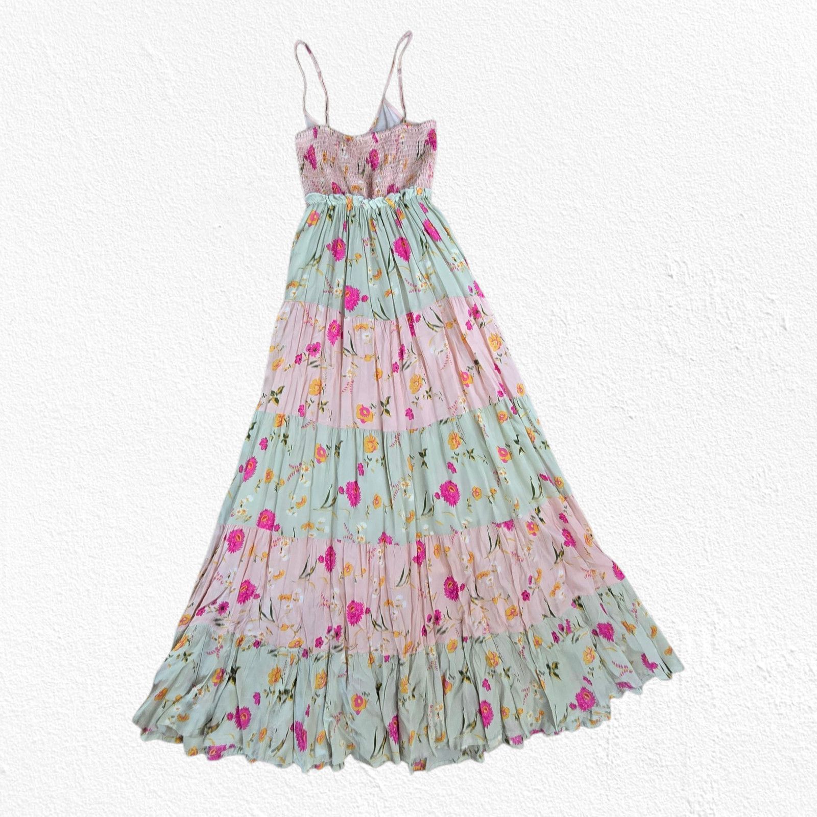 Raga Pink Floral Tiered Boho Maxi Dress Size XS NWT