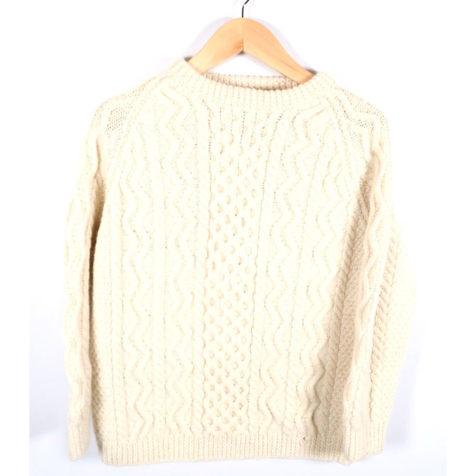 Vintage VINTAGE Wool Cable Knit Sweater Mens Small / Medium Ivory Cream Fisherman Crewneck VTG Size US S / EU 44-46 / 1 - 2 Thumbnail