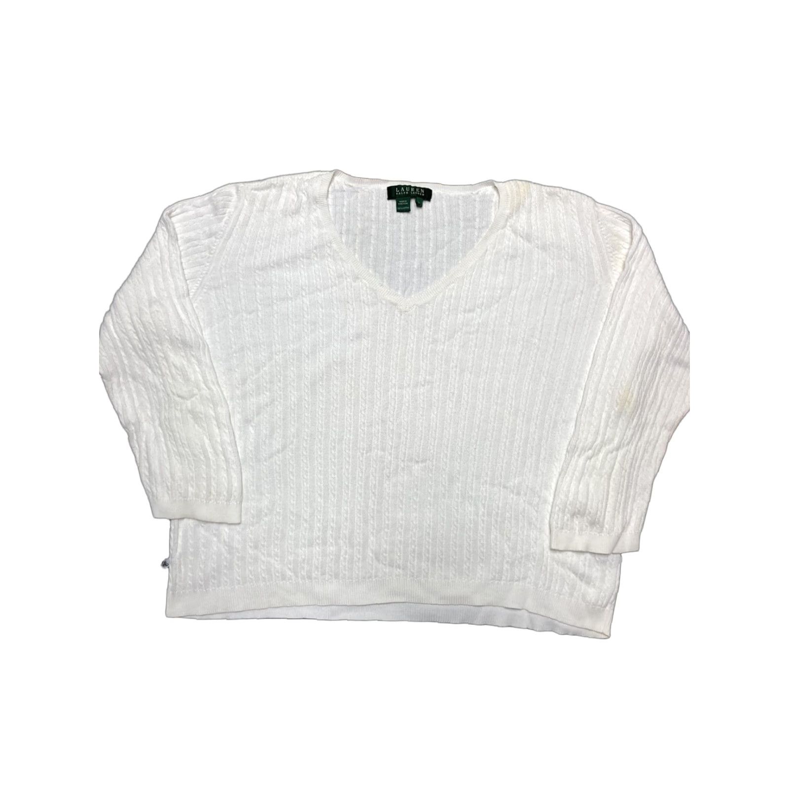 Ralph Lauren VINTAGE LRL Lauren Ralph Lauren Cable Knit Sweater Lightweight Cotton Women’s Large Shirt Pullover White Womens Size L / US 10 / IT 46 - 1 Thumbnail