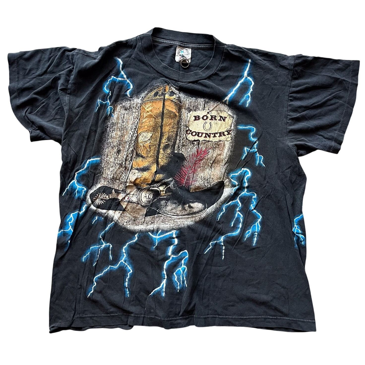Vintage Vintage 90s American Thunder Lighting AOP T Shirt XL Size US XL / EU 56 / 4 - 1 Thumbnail