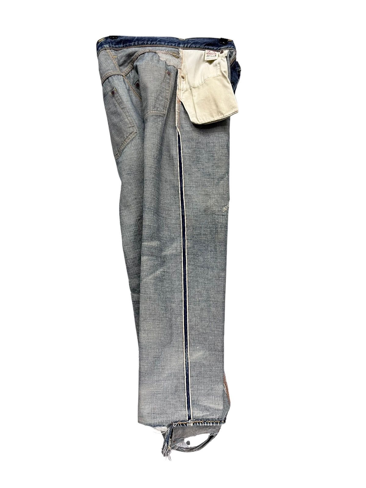 Evisu 🔥EVISU YAMANE NO1 SPECIAL SELVEDGE Worn-Out Thrashed Denim Size US 31 - 21 Thumbnail