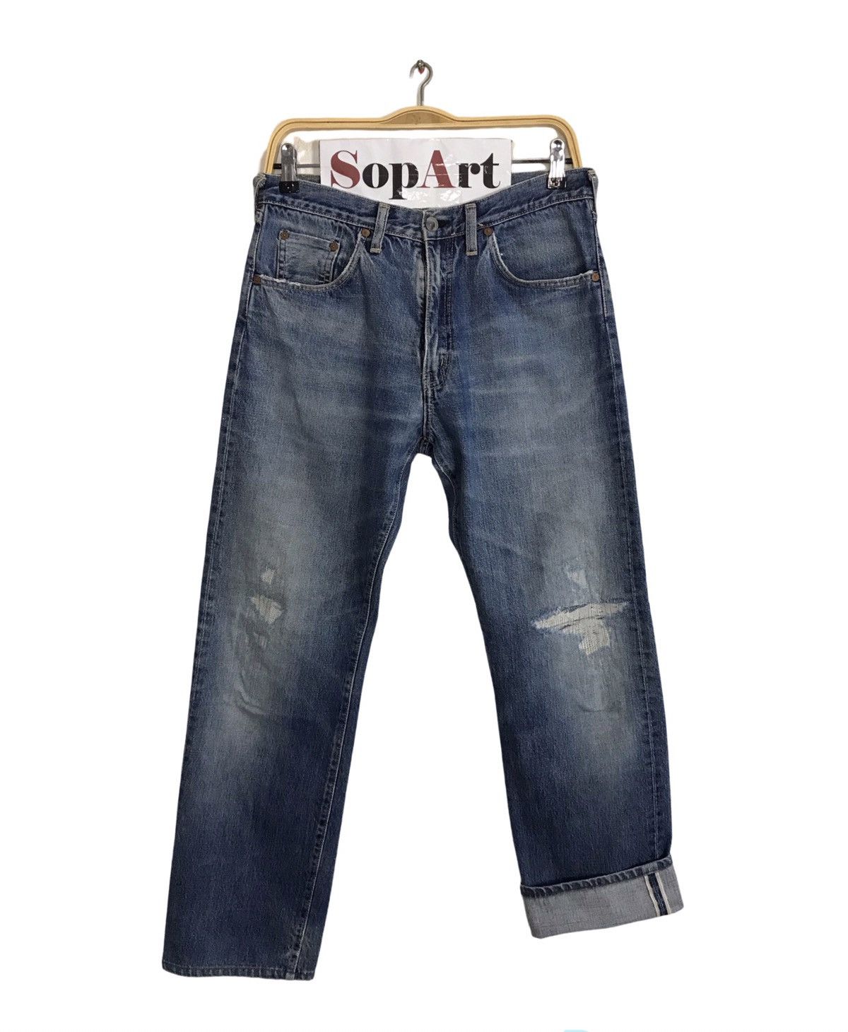 image of Big John Selvedge Distressed Zipper Jeans in Blue, Men's (Size 30)