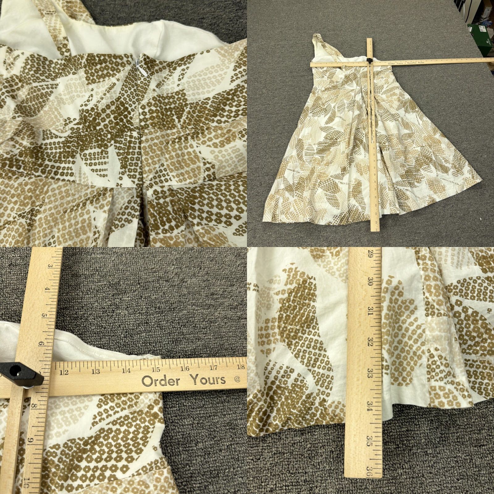 Vintage VINTAGE Suzi Chin Maggy Boutique Dress Womens 10 Beige One Shoulder Fit & Flare Floral Size L / US 10 / IT 46 - 8 Thumbnail