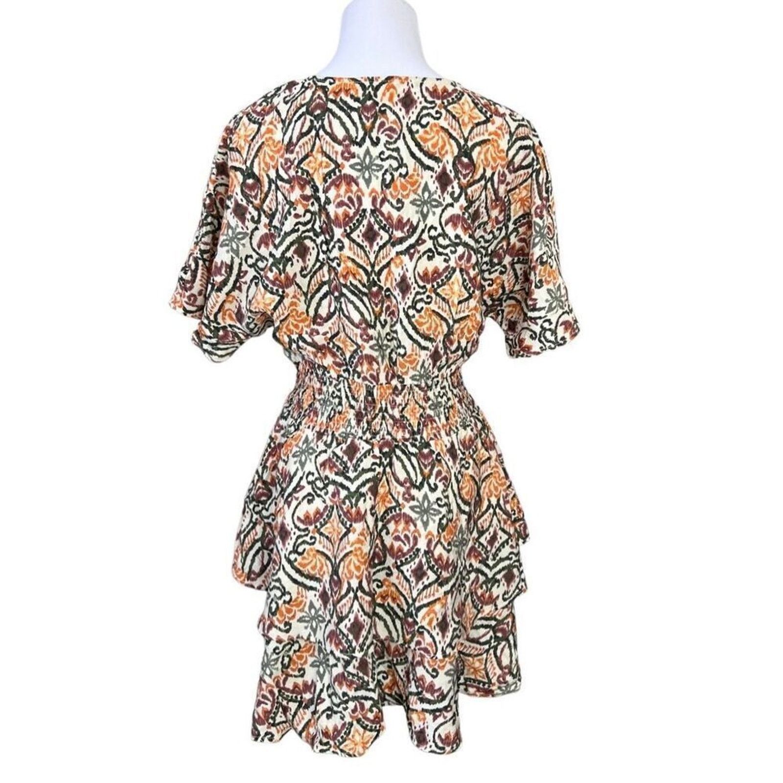 Zara Zara Ikat Tiered Ruffled Dress Tan Green Tribal MEDIUM Size M / US 6-8 / IT 42-44 - 4 Thumbnail