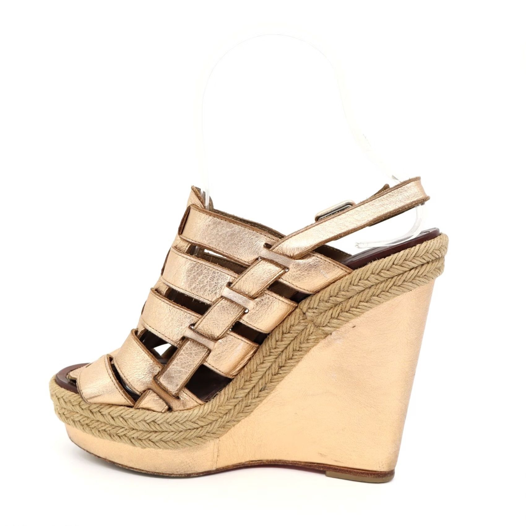 Christian Louboutin Christian Louboutin Barcelona Gold Espadrille Wedge Sandal Woman EU36/US6 Open Toe Leather Lining Shine Gold Metallic Casual Party/Cocktail Womens Size US 6 / IT 36 - 4 Thumbnail