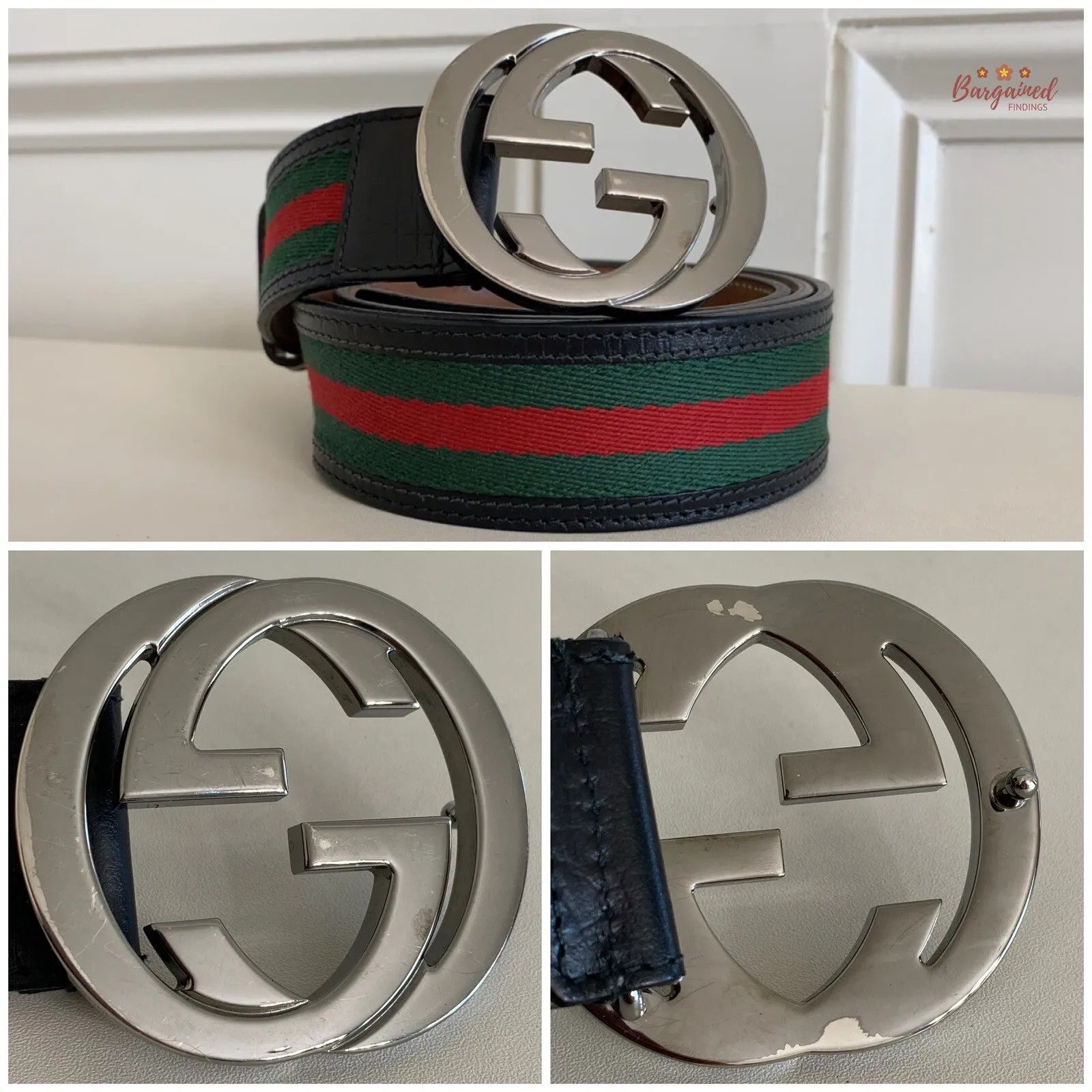 Gucci Gucci Web GreenRed Canvas Silver Interlocking G Buckle Belt Size 36 - 2 Thumbnail