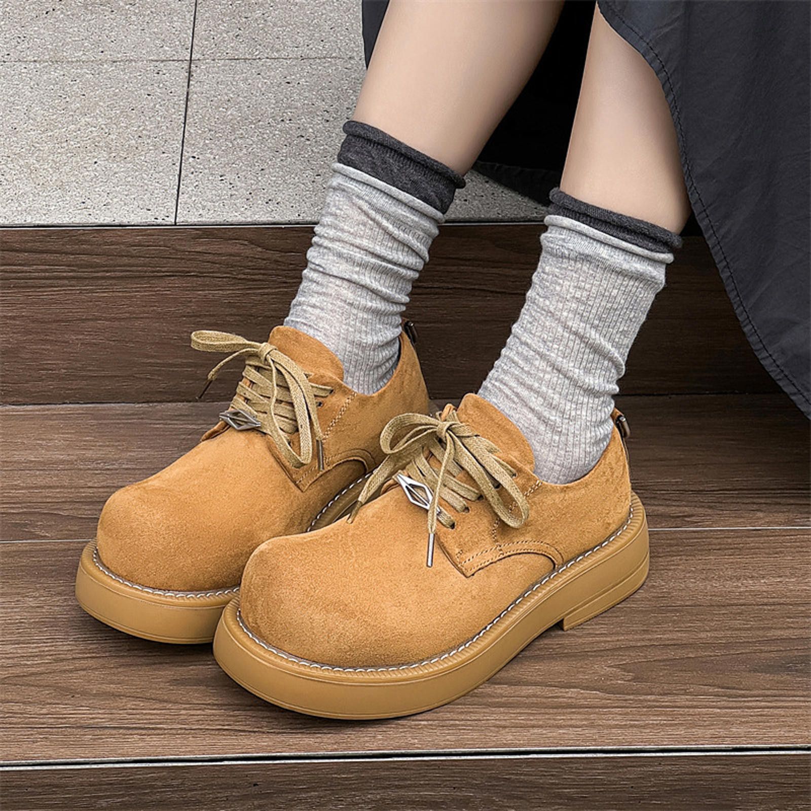 Vintage Round Toe Suede Lace-Up Shoes - Casual Comfort Size US 11 / EU 44 - 4 Thumbnail