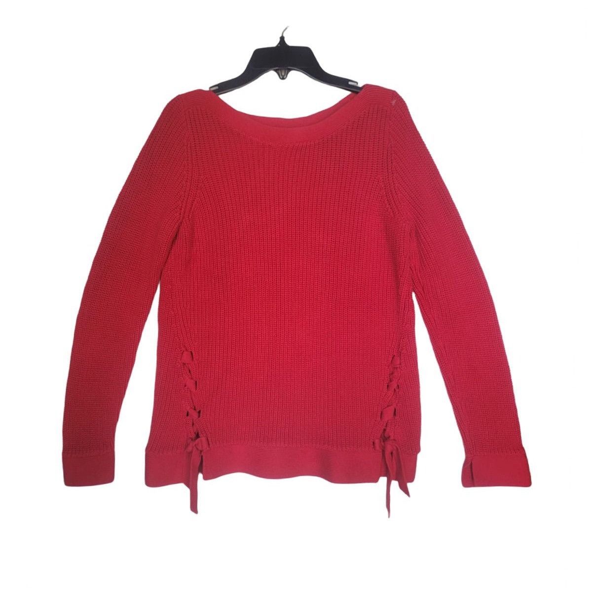 Loft ⭐LOFT Women Sweater Size S Red Knit Warm soft with 2 lace up Size S / US 4 / IT 40 - 1 Thumbnail