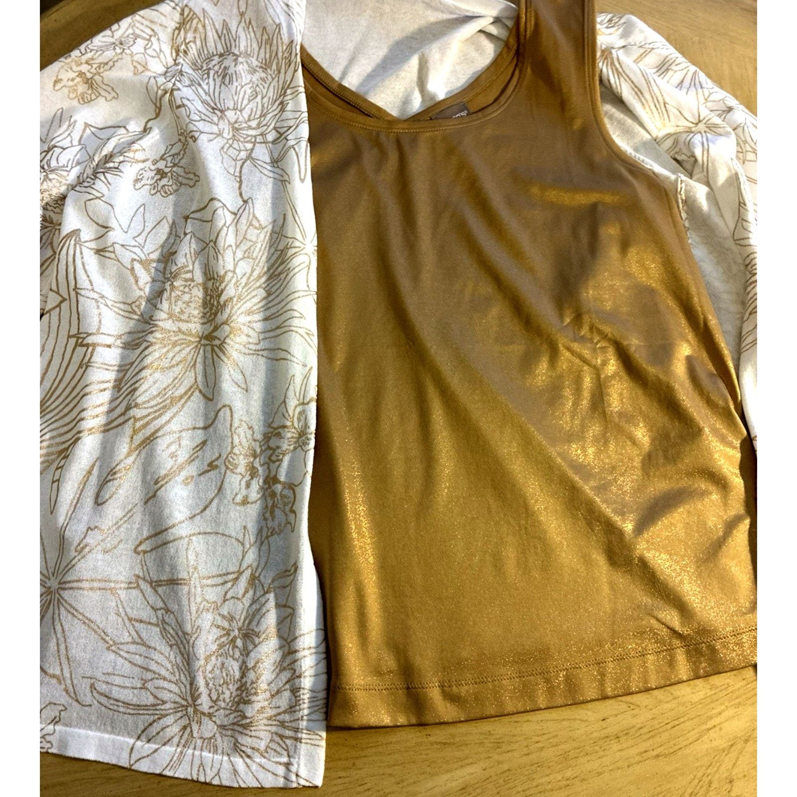Chicos Chico's 2pc Set White Floral Cardigan Kimono Gold Metallic L Size XL / US 12-14 / IT 48-50 - 11 Thumbnail