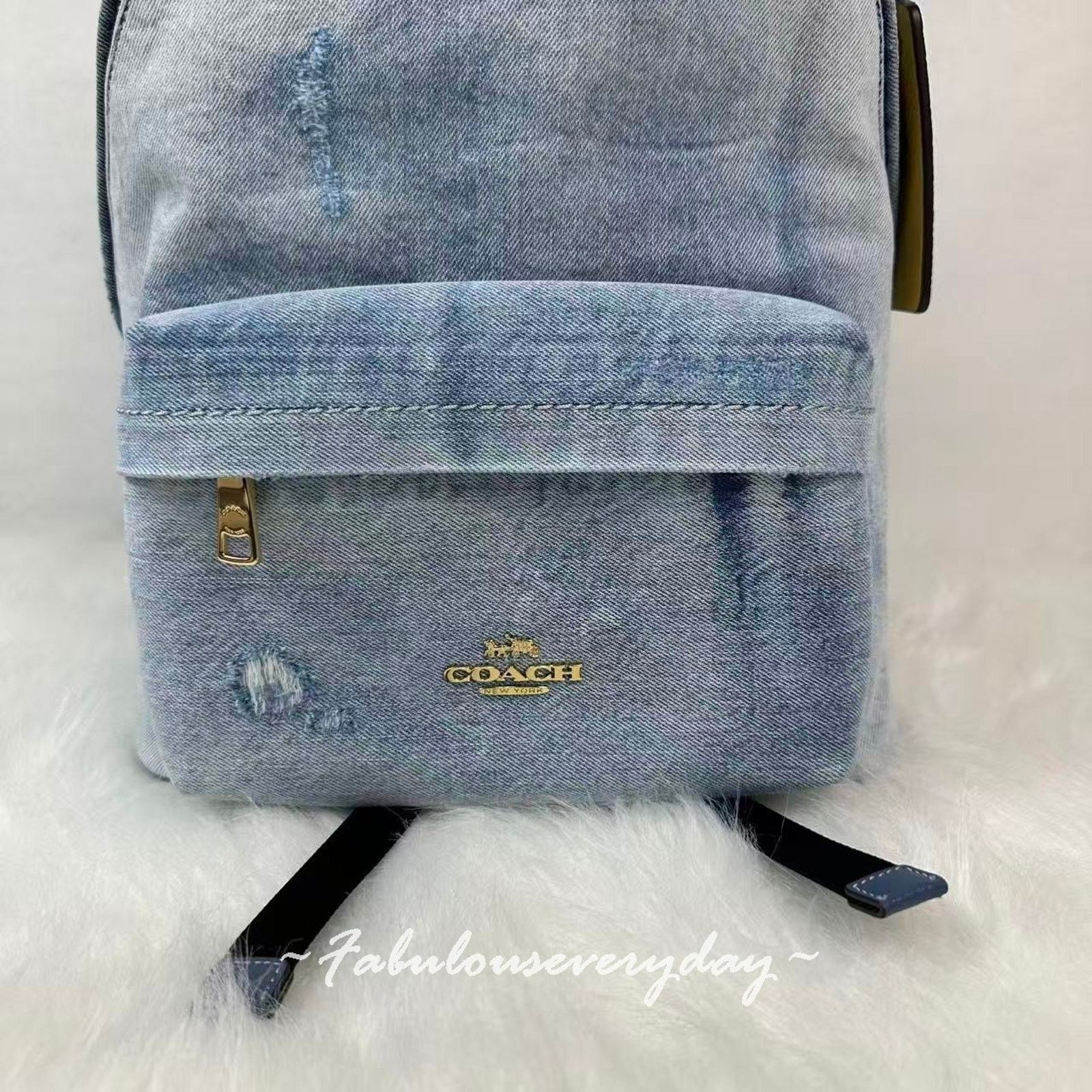 Coach Coach Taylor Small Backpack In Loved Denim Gold/Light Indigo Size ONE SIZE - 6 Thumbnail
