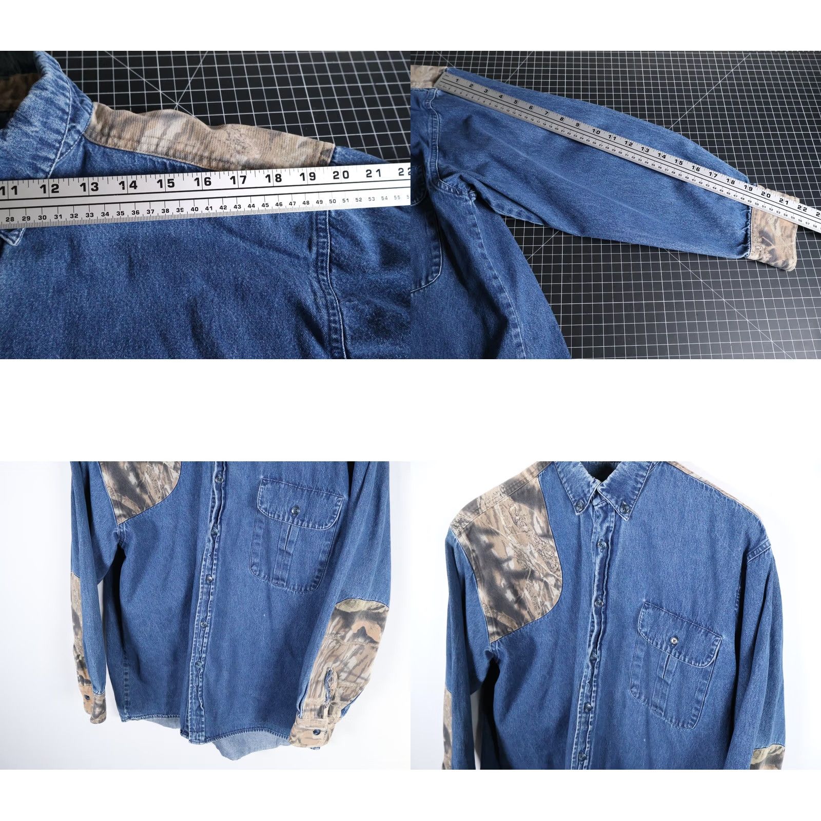 Denime Scottish Greys Denim Shirt Men's Large Blue Camo Grunge 90s Casual Workwear Button-Up Long Sleeve Denim Shirt Size US L / EU 52-54 / 3 - 8 Thumbnail