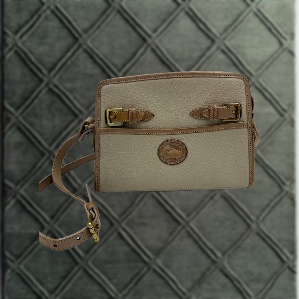 Dooney & Bourke VINTAGE Dooney & Bourke Crossbody Purse USA Pebbled Leather Brown Tan Solid Brass Buckle Zip Women Size ONE SIZE - 1 Thumbnail