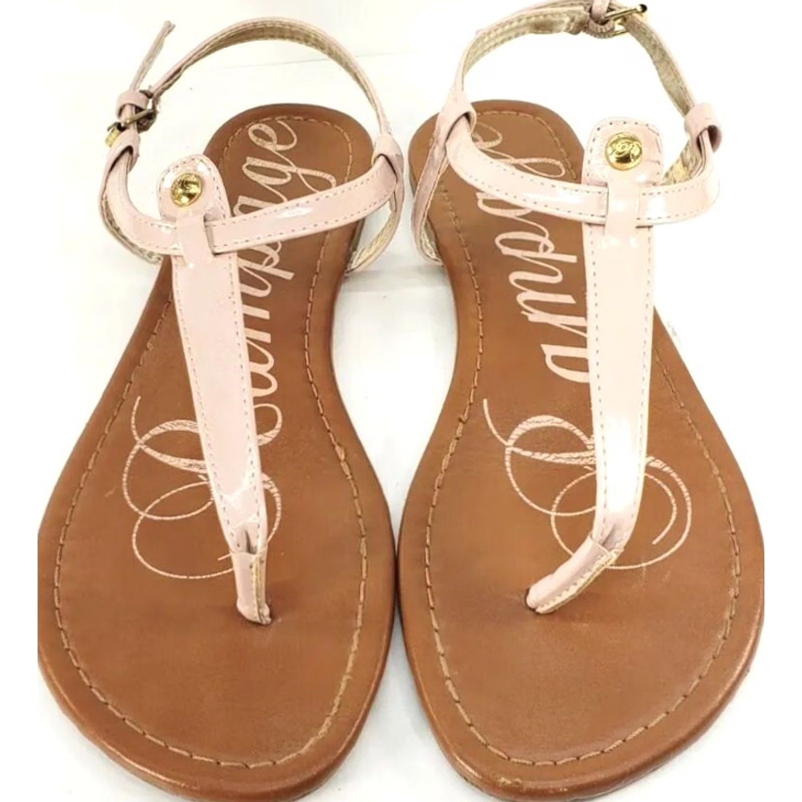 Vintage Rampage Peshmina T-strap Flat Sandals Pink 8.5M Women Sandal Casual with Gold Buckle Ornament Strap Size US 9 / IT 39 - 3 Thumbnail
