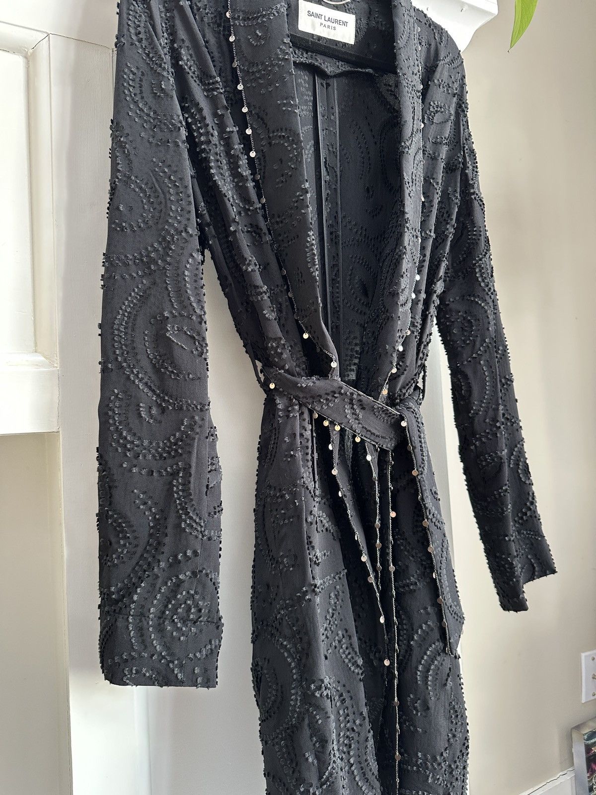 Saint Laurent Paris Black Jacquard Robe Coat w/ Charm Trims Size US S / EU 44-46 / 1 - 4 Thumbnail
