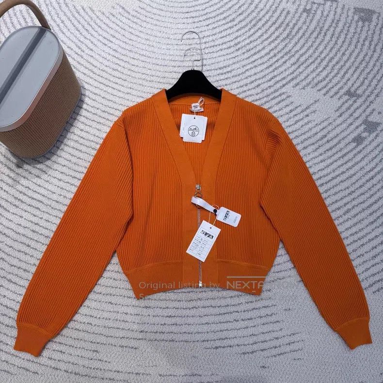 Hermes Hermes Orange Silk Cotton Zip-Up Cardigan Size XXS / US 00 / IT 34 - 2 Thumbnail