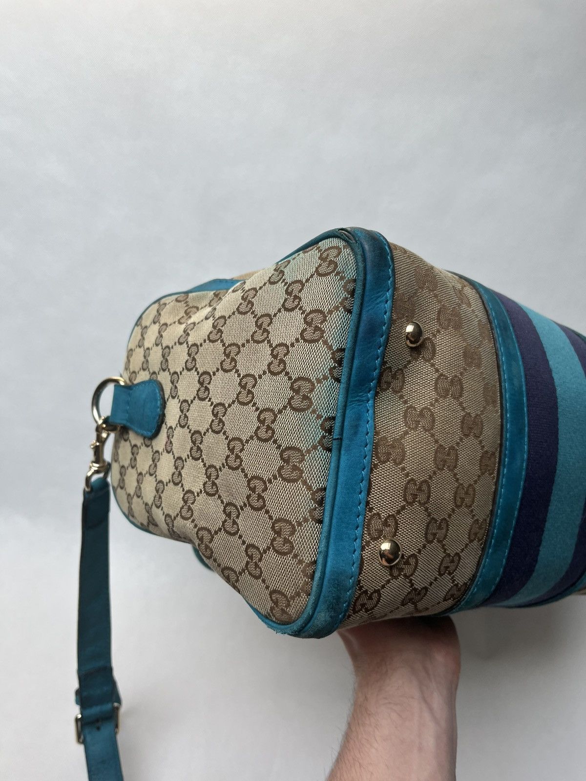 Gucci Vintage Gucci Web Boston GG canvas stripe shoulder handbag Size ONE SIZE - 15 Thumbnail