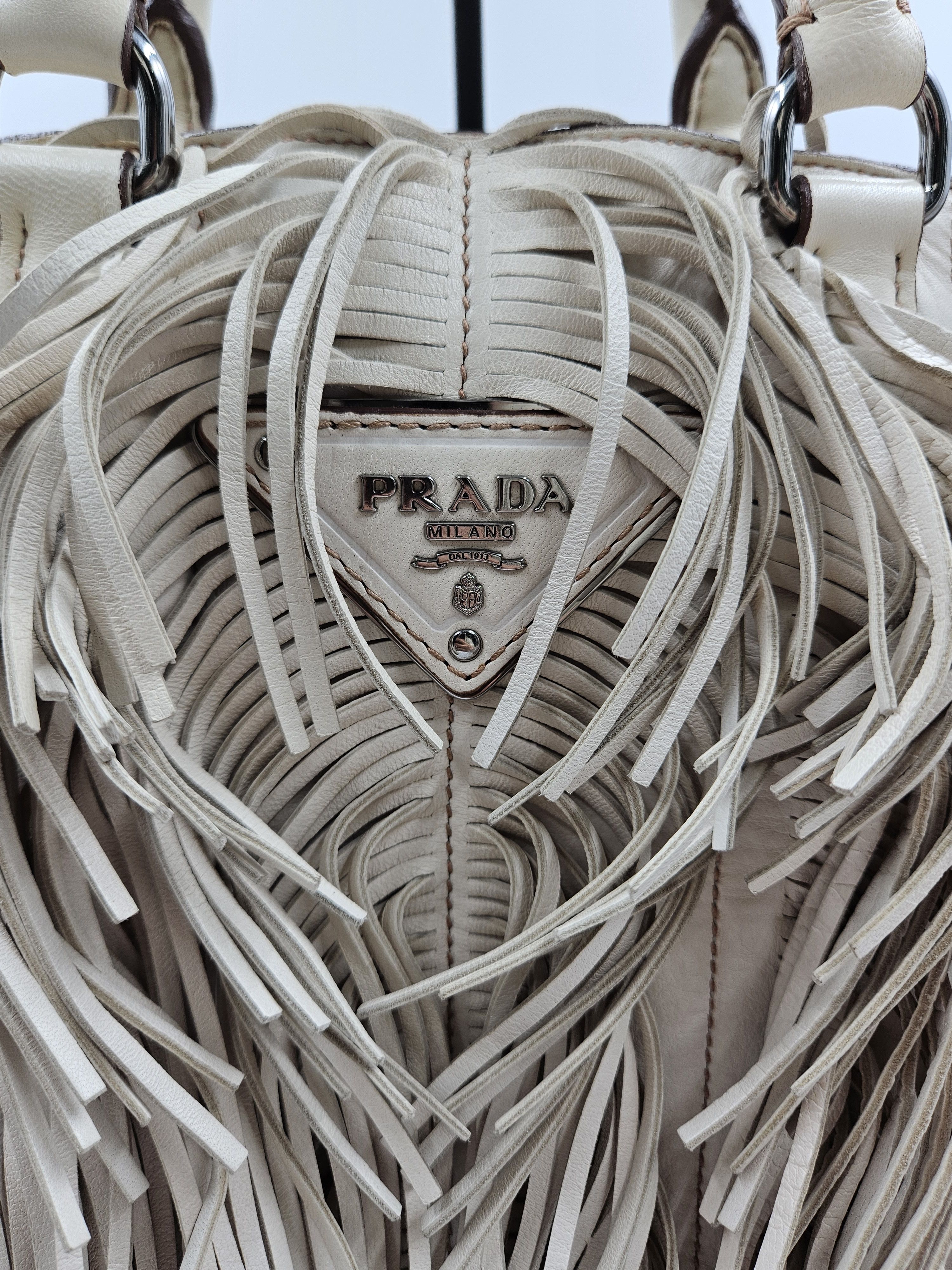 Prada Beige Nappa Fringe Tote Bag Size ONE SIZE - 4 Thumbnail