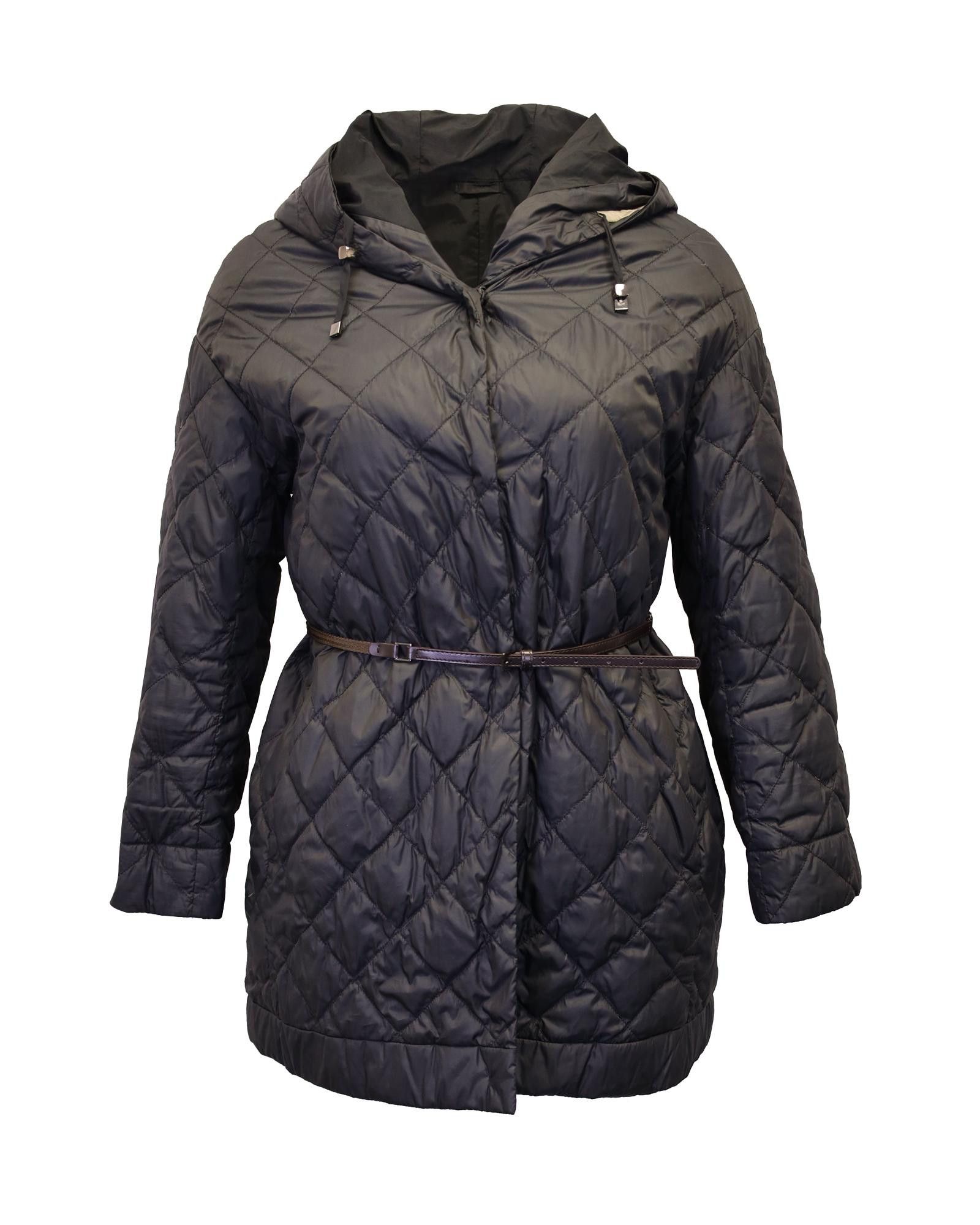 image of Max Mara Quilted Belted Down Jacket For All-Season Weather Protection in Black, Women's (Size Large
